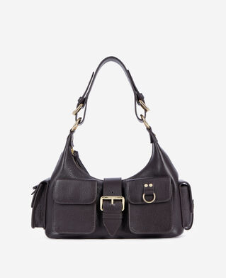 The Kooples FEMME BROWN sac amelia en cuir grain&eacute; marron