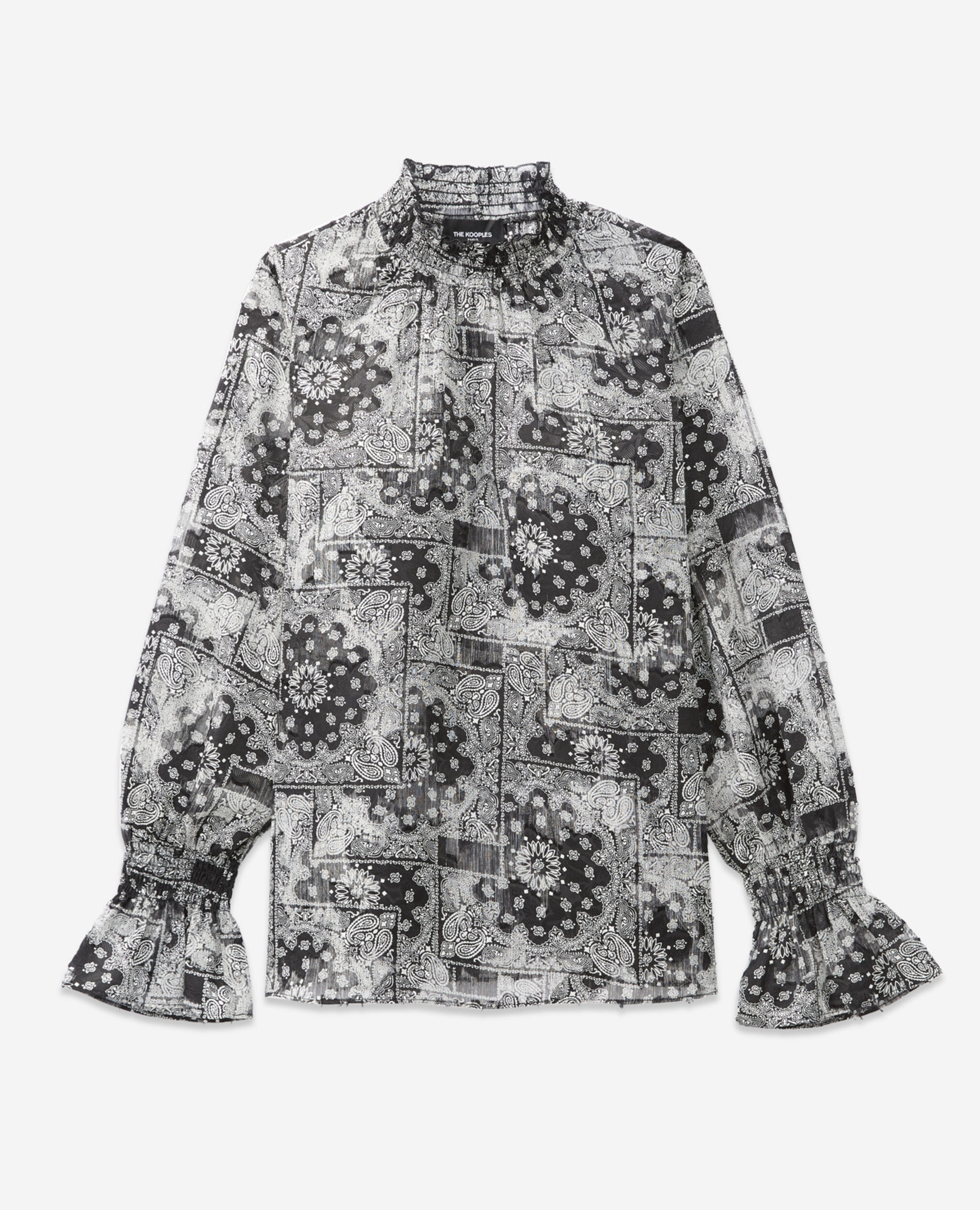 Blouse imprimée  à volants, BLACK, hi-res image number null