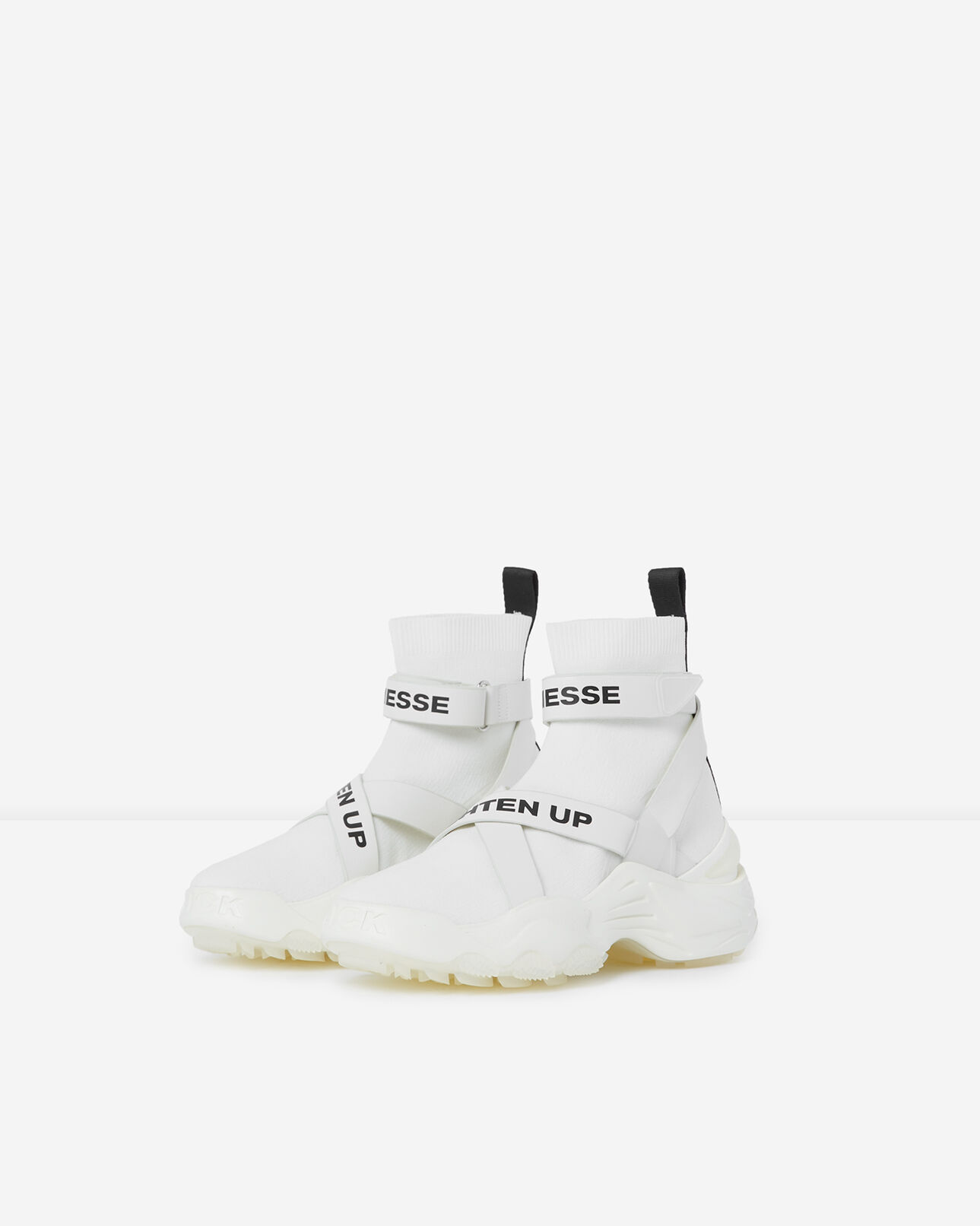 The Kooples WOMEN WHITE slick white high-top trainers with text