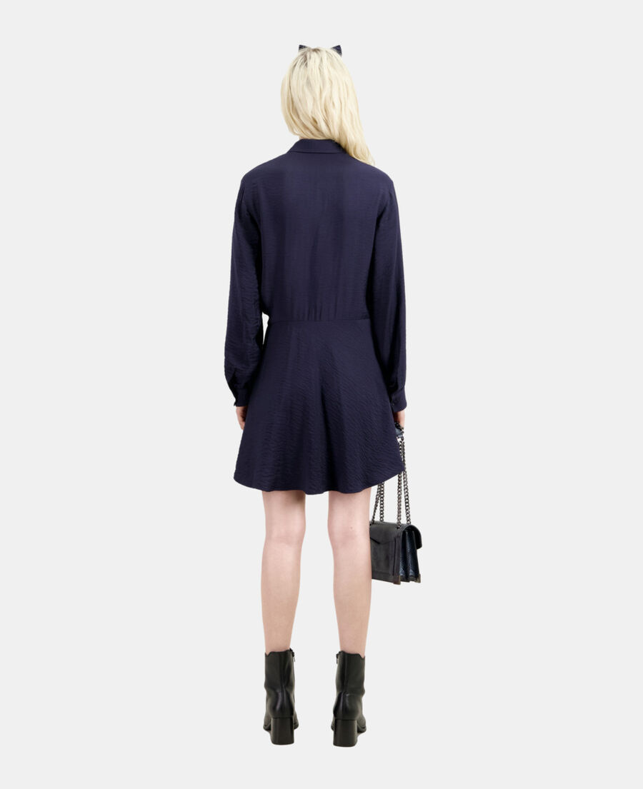 short navy blue dress with draping
