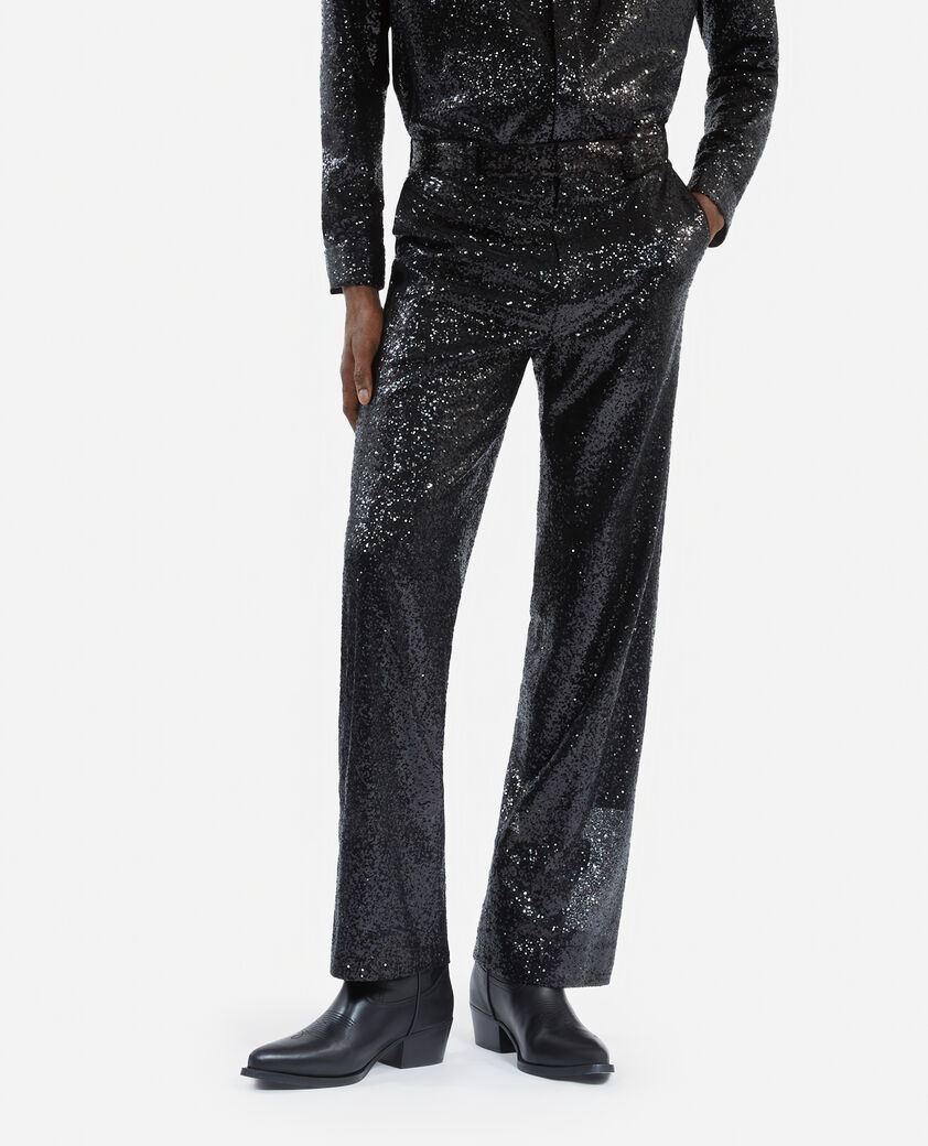 The Kooples HERREN BLACK schwarze hose mit geradem bein und pailletten