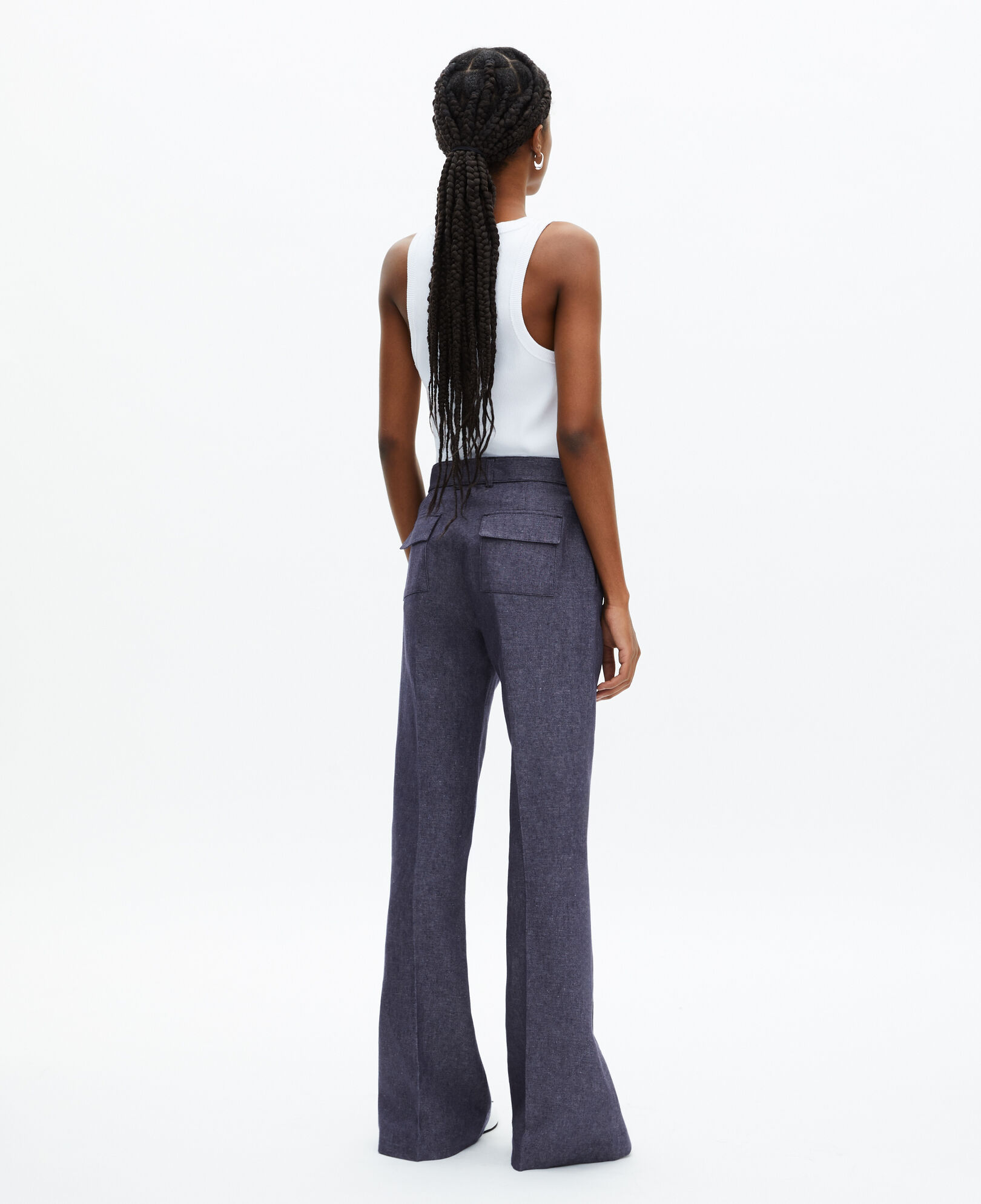 The Kooples WOMEN BLUE blue cotton and linen flared pants