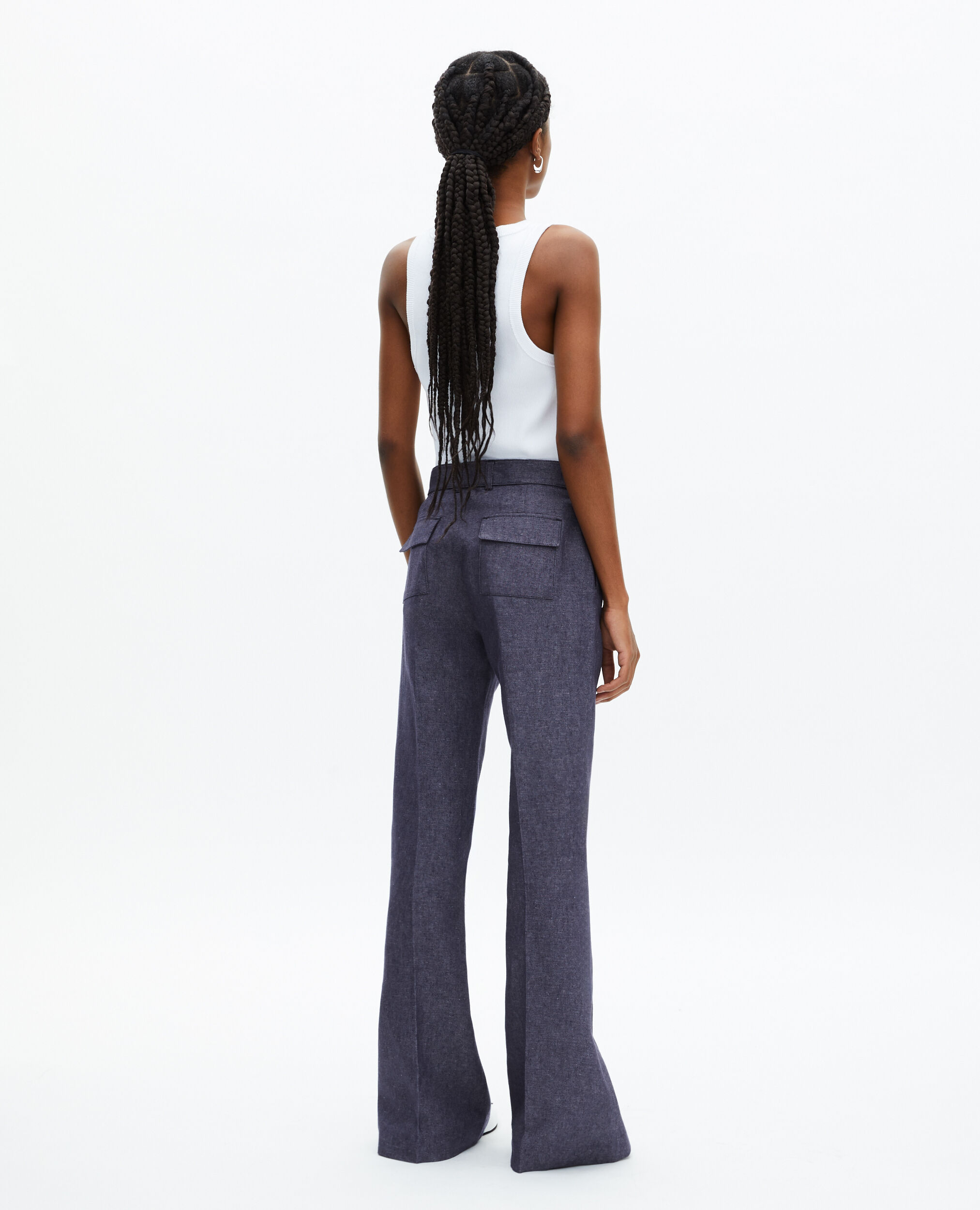Blue cotton and linen flared pants, BLUE, hi-res image number null