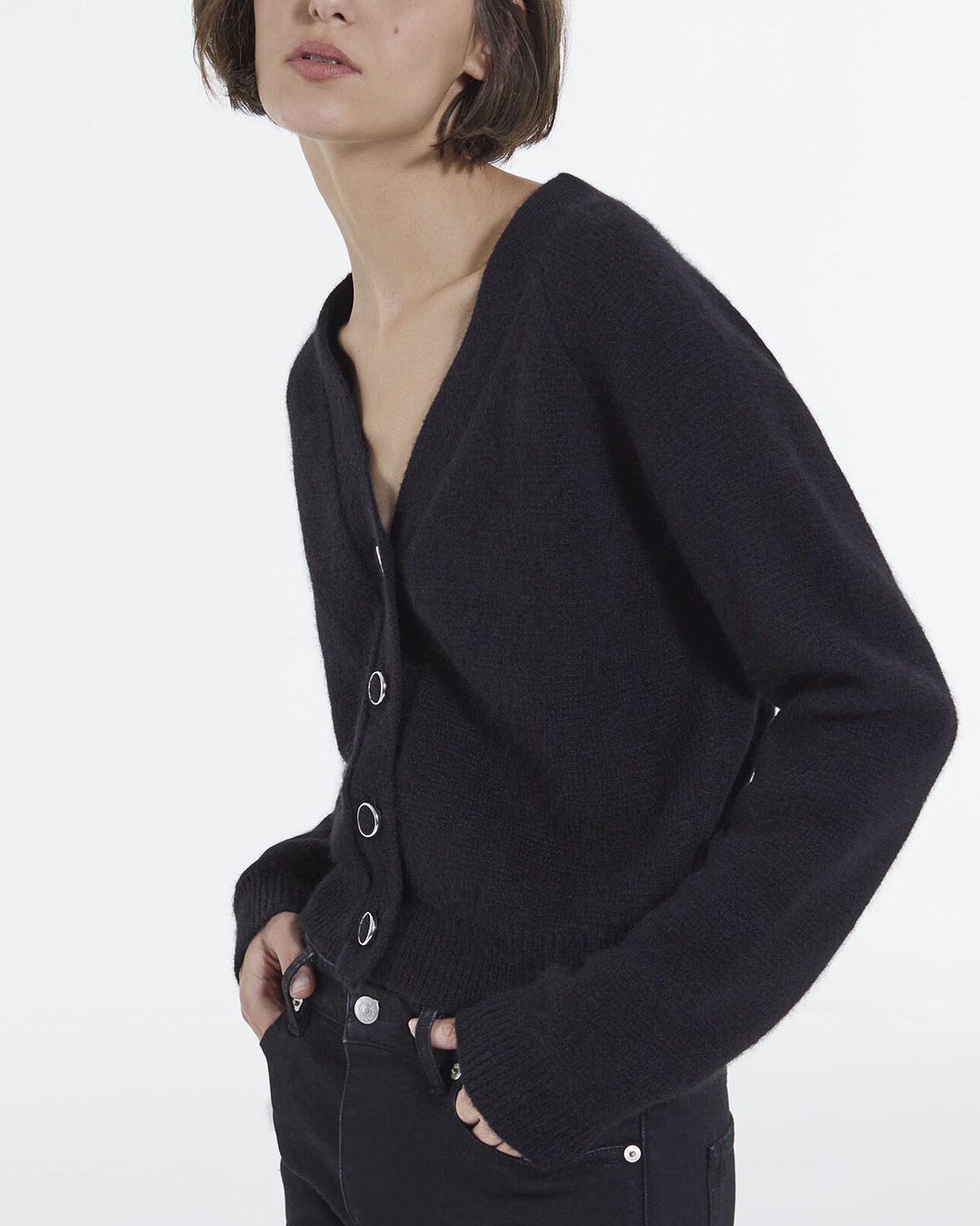 The Kooples WOMEN BLACK buttoned alpaca black wool cardigan