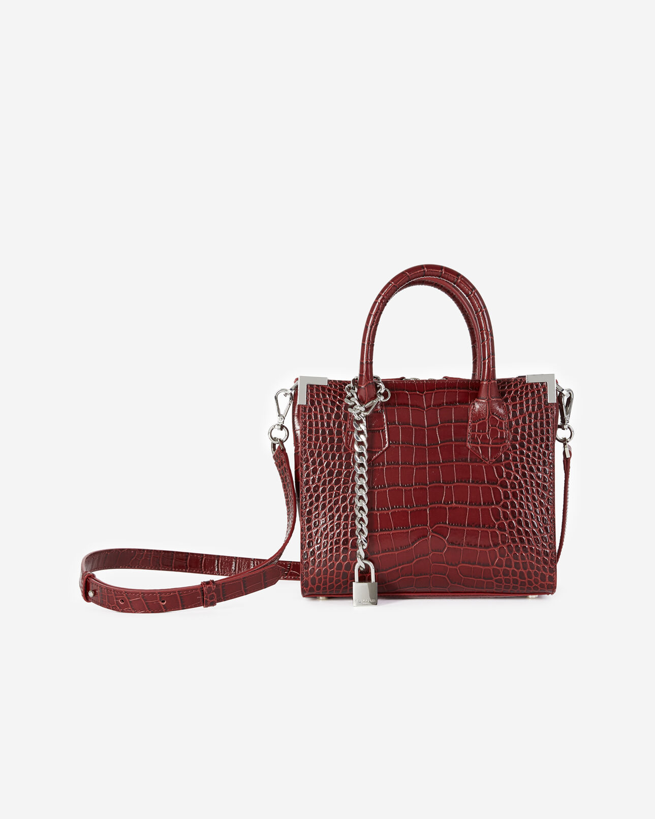 The Kooples WOMEN AUBERGINE croco-print ming bag in red leather