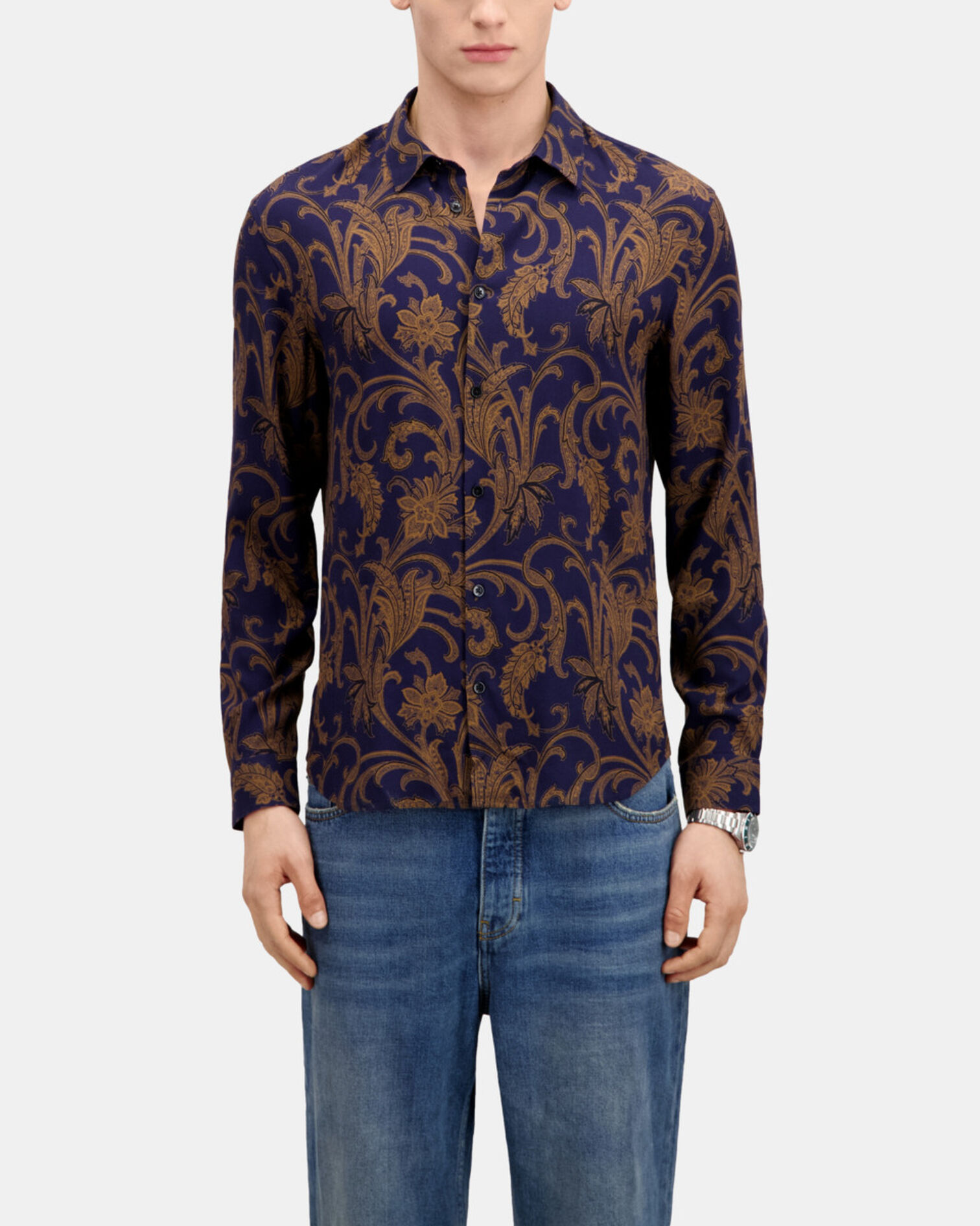 Printed shirt, NAVY / BROWN, hi-res image number null