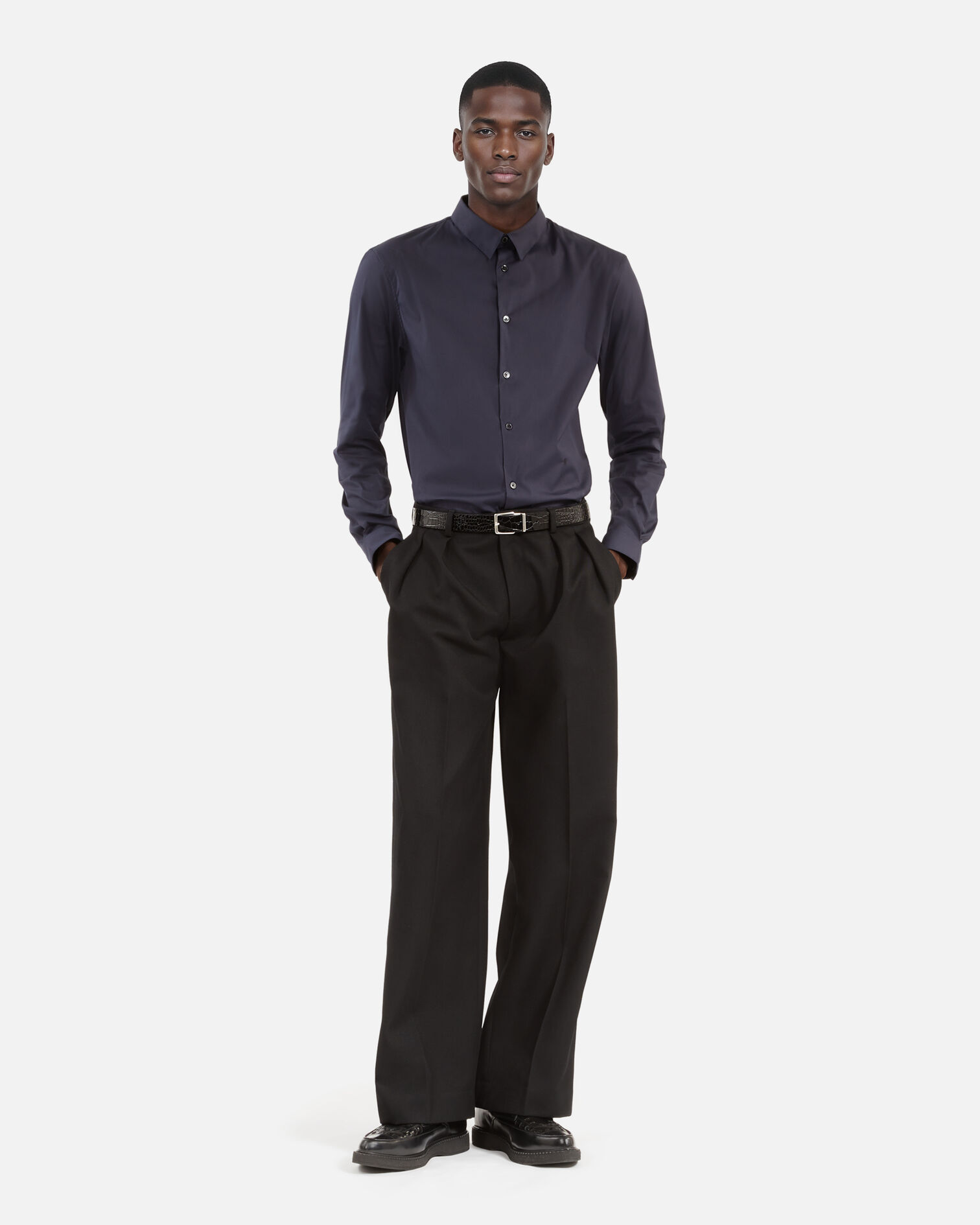Chemise en popeline bleu marine, NAVY, hi-res image number null