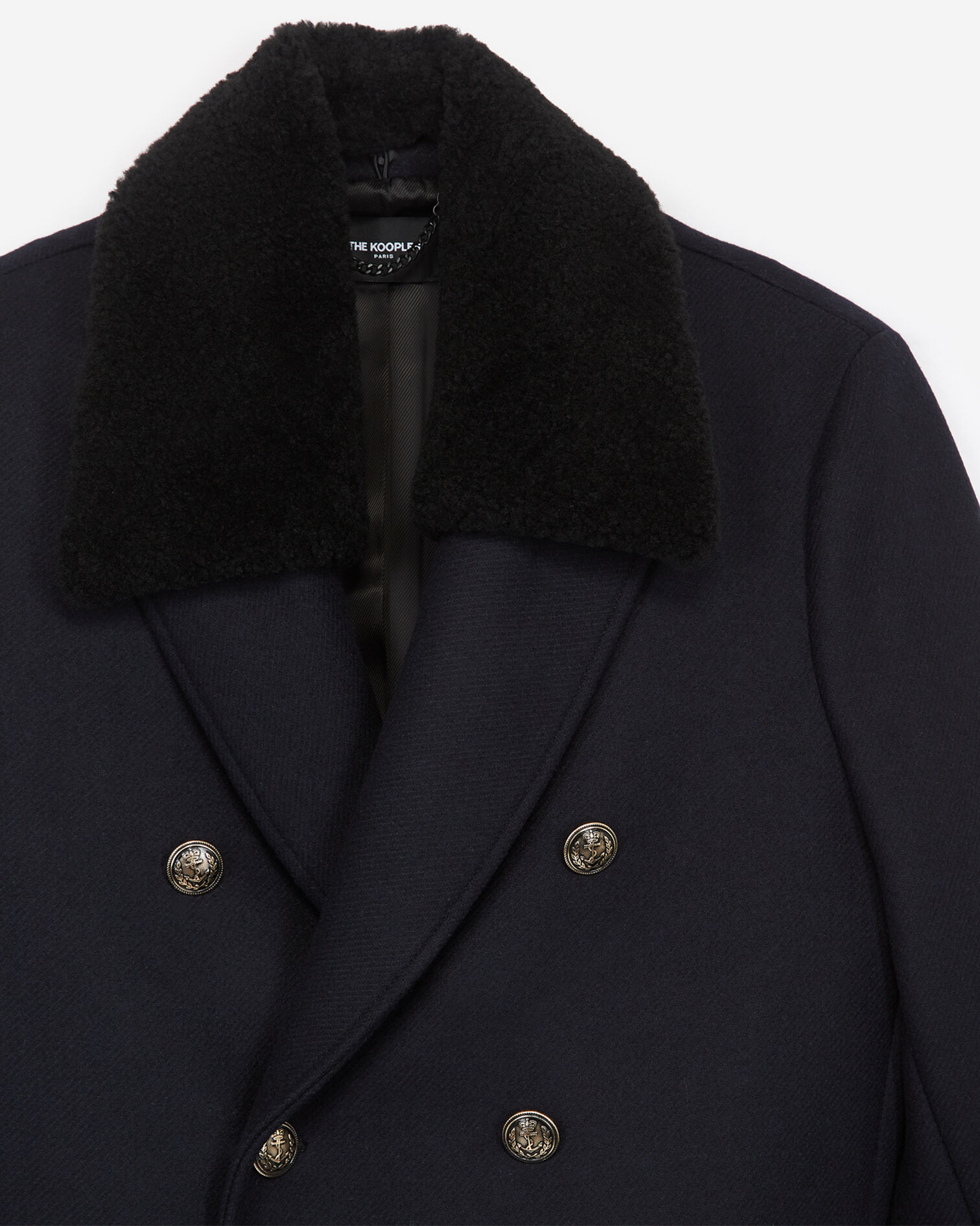 Navy blue wool coat with gold buttons, NAVY, hi-res image number null