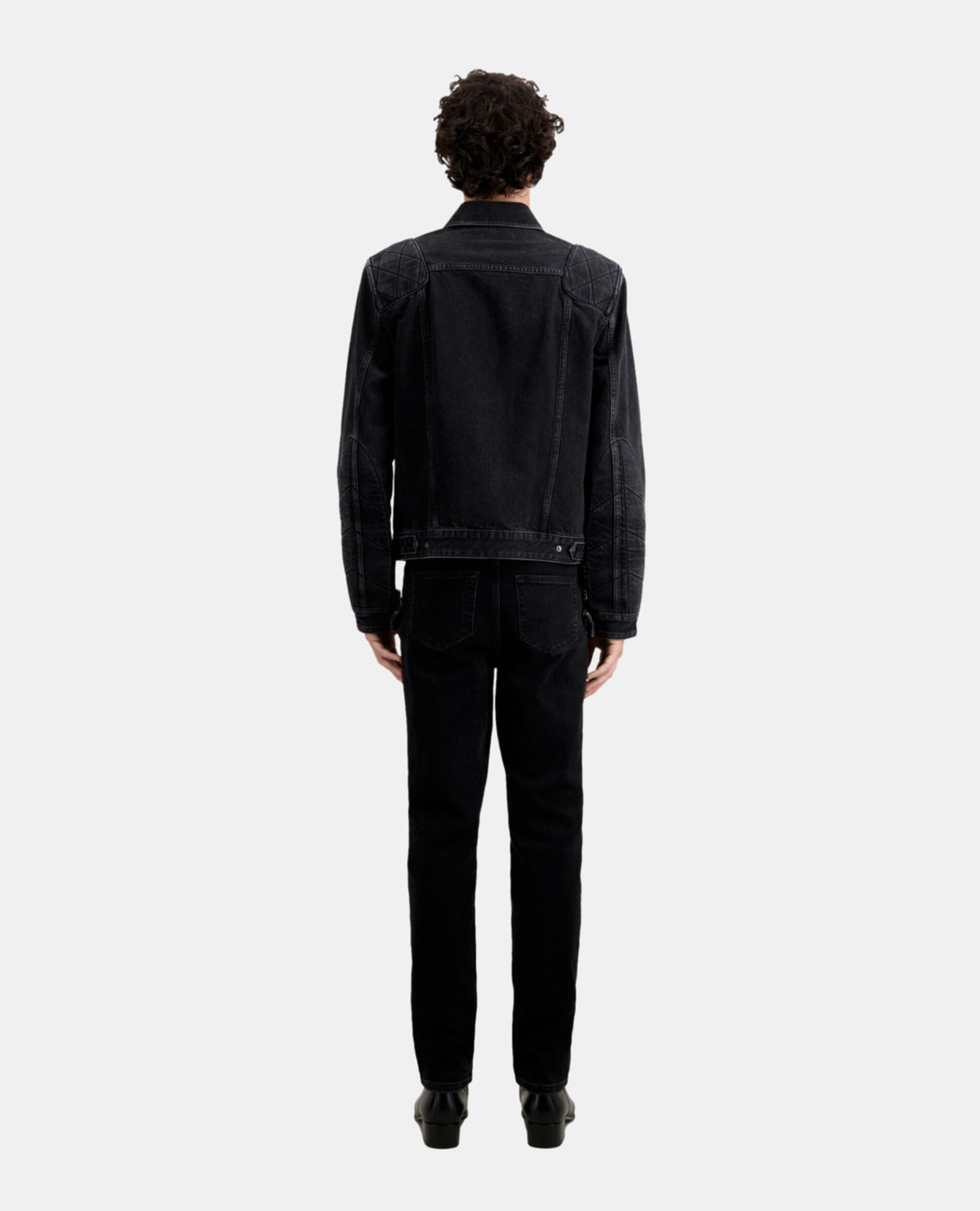 Black denim biker jacket, BLACK WASHED, hi-res image number null