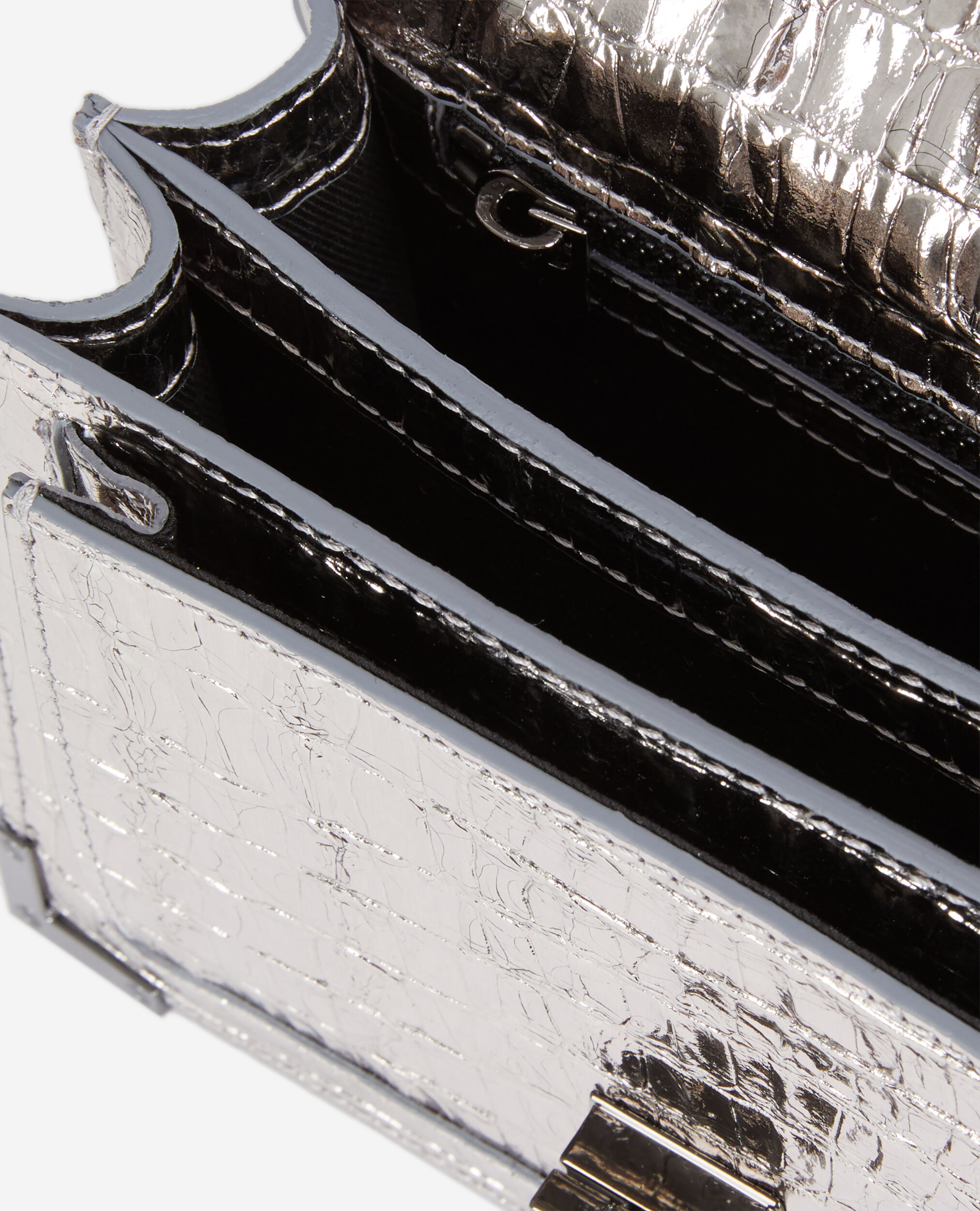 Emily small crocodile effect silver leather bag | The Kooples US