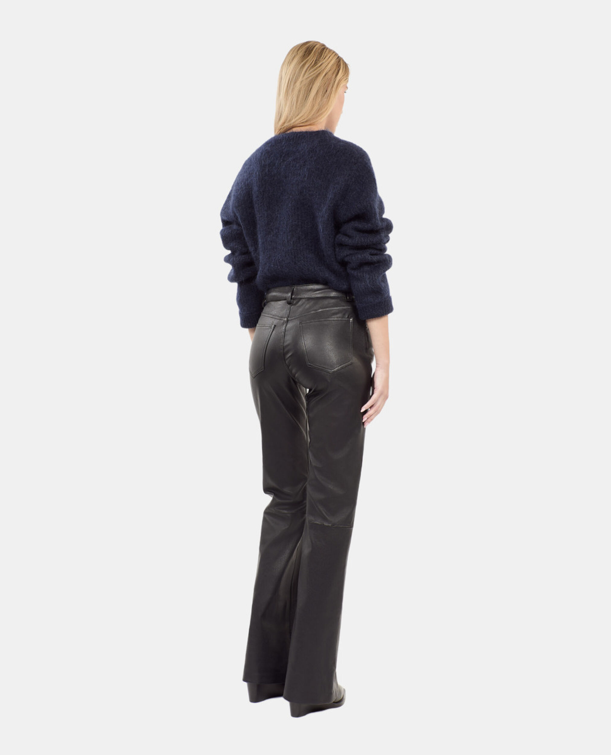 Ausgestellte, schwarze Hose aus Leder, BLACK, hi-res image number null