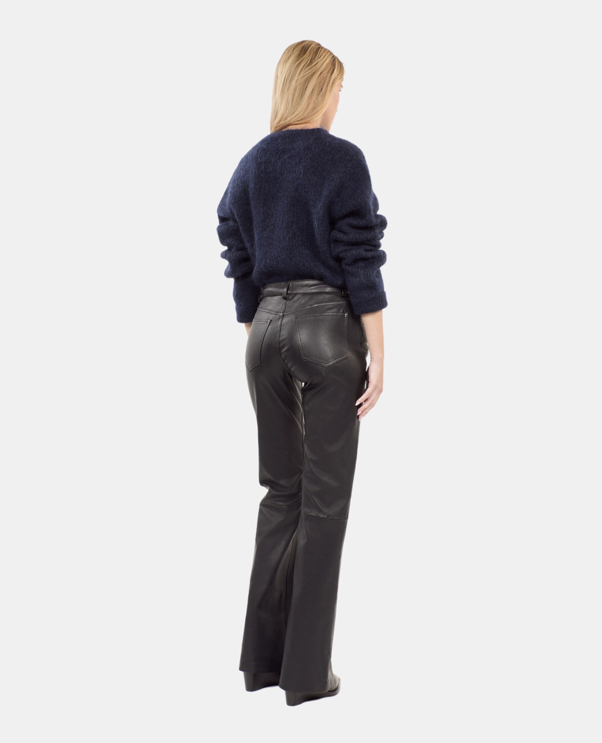 Ausgestellte, schwarze Hose aus Leder, BLACK, hi-res image number null