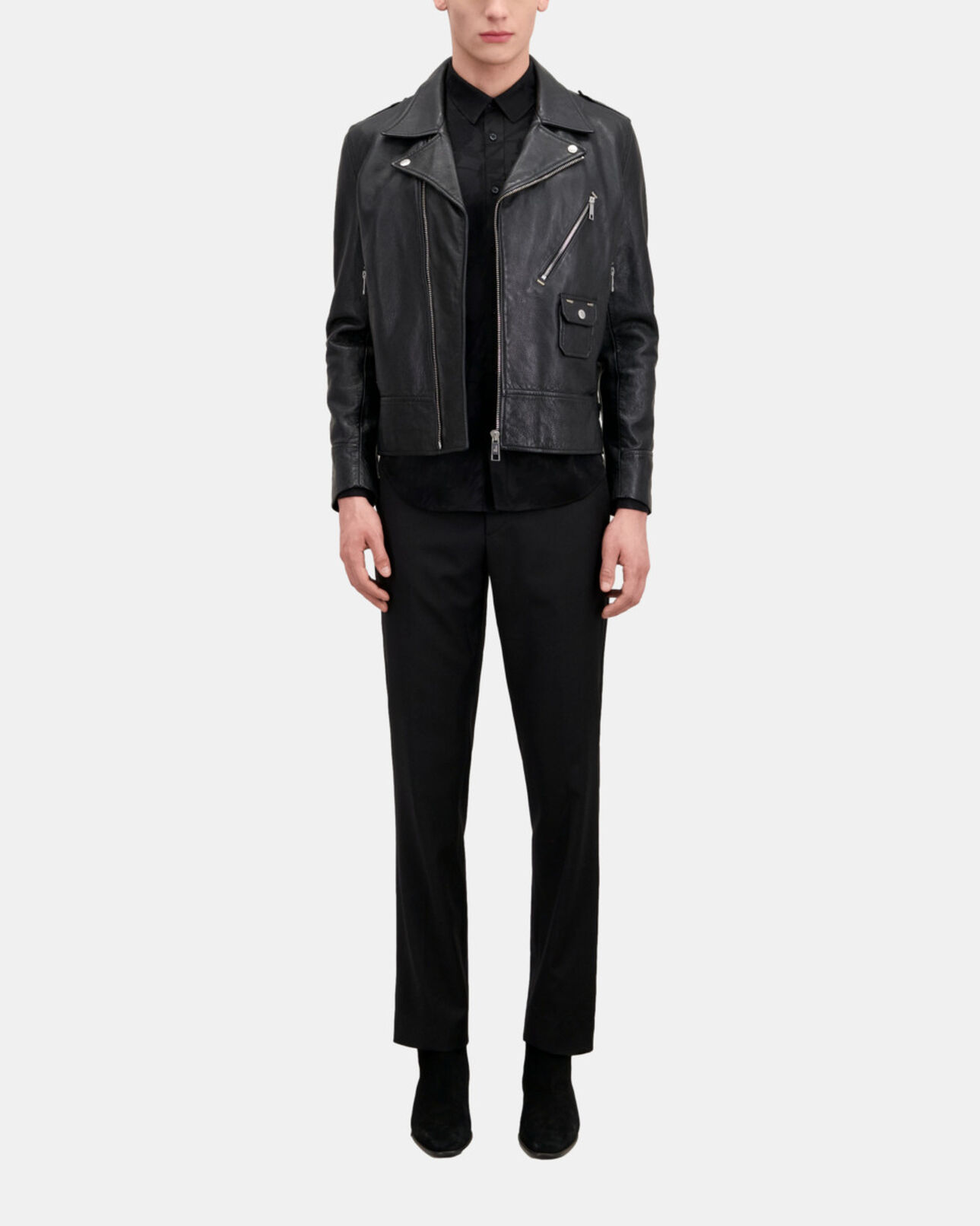 The Kooples HOMME BLACK blouson biker avec studs en cuir noir
