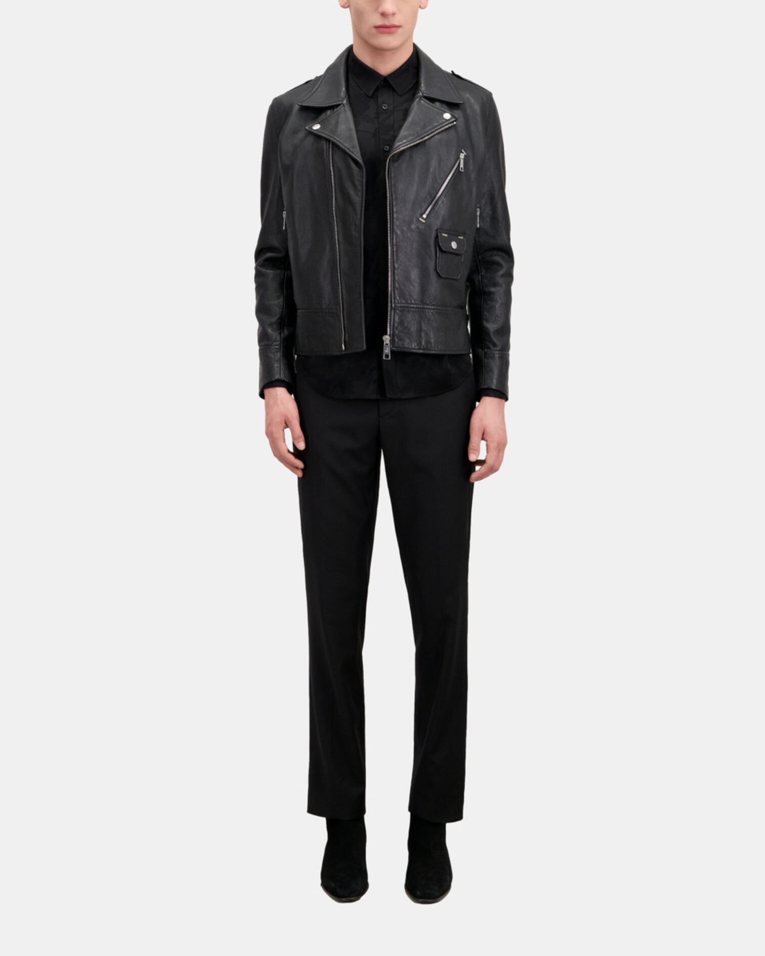 Blouson biker avec studs en cuir noir, BLACK, hi-res image number null