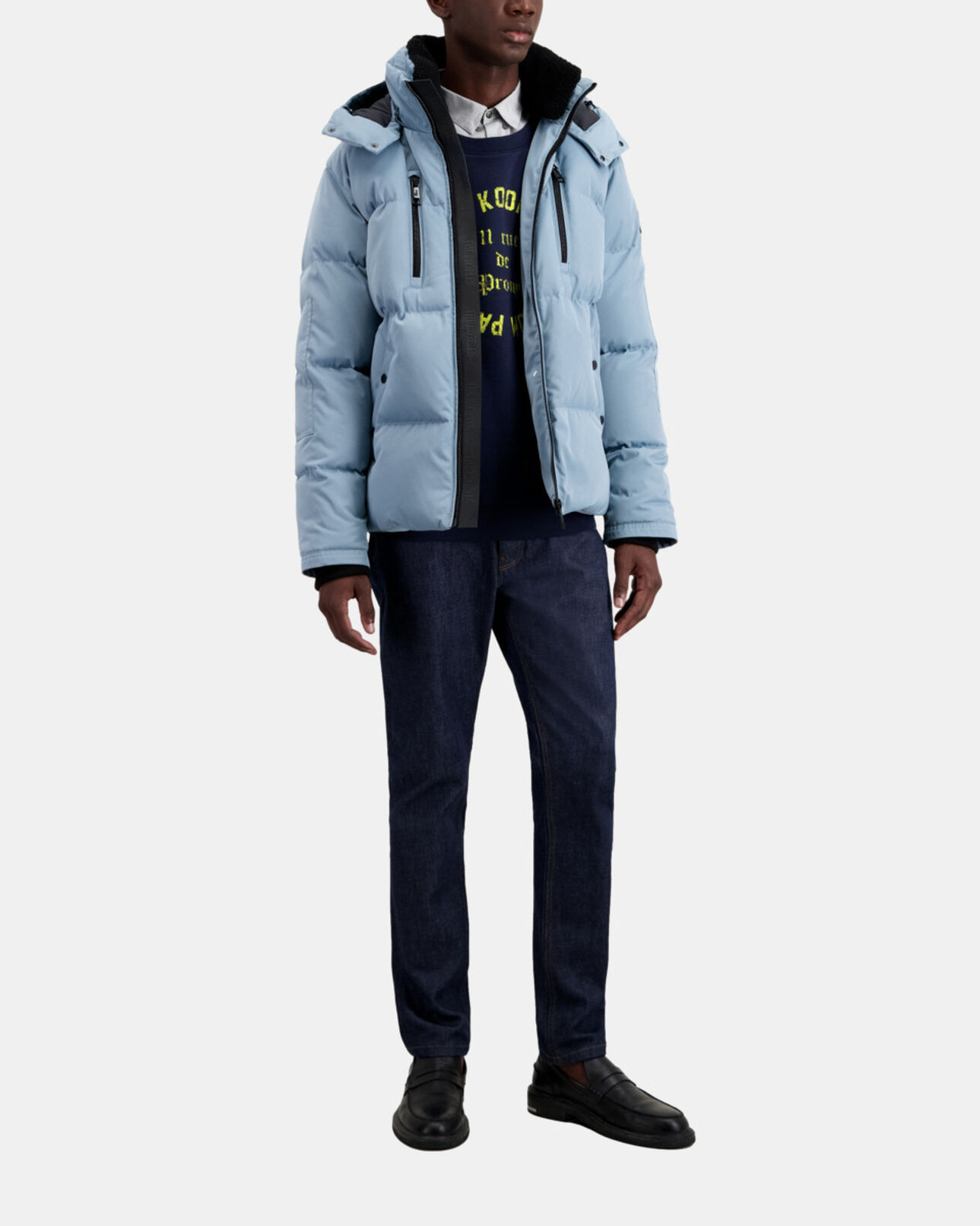 The Kooples MEN BLUE GREY blue hooded puffer jacket