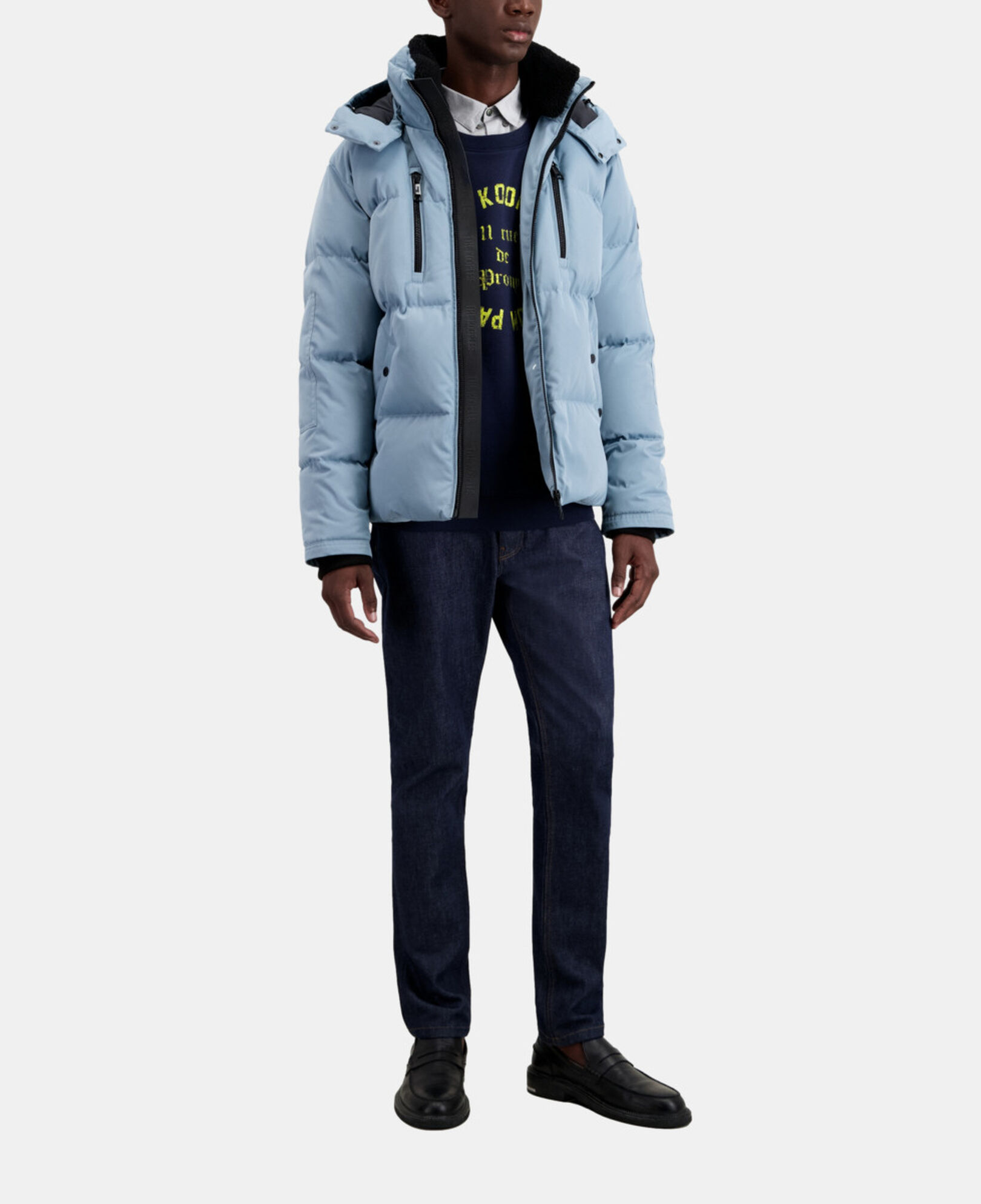 The Kooples HERREN BLUE GREY blaue daunenjacke mit kapuze