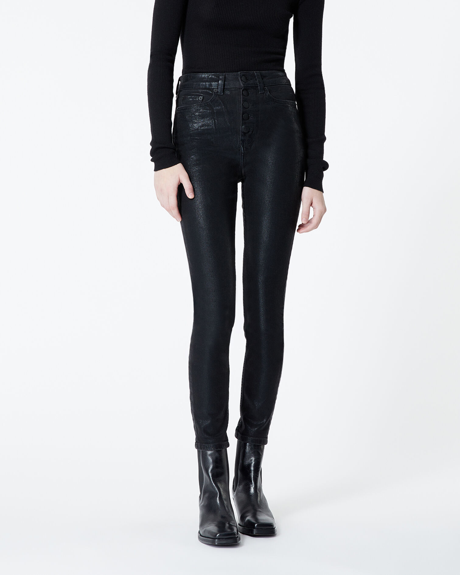 Jean noir enduit à boutons apparents, BLACK, hi-res image number null