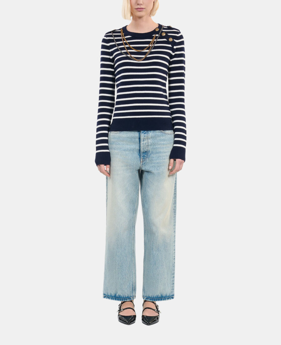 The Kooples WOMEN WHITE / BLUE striped wool sweater 