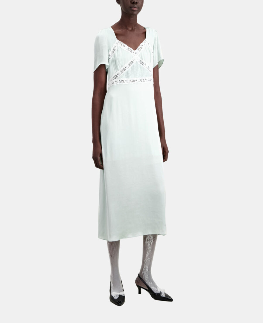 The Kooples FEMME OCEAN robe longue vert clair avec détails en dentelle