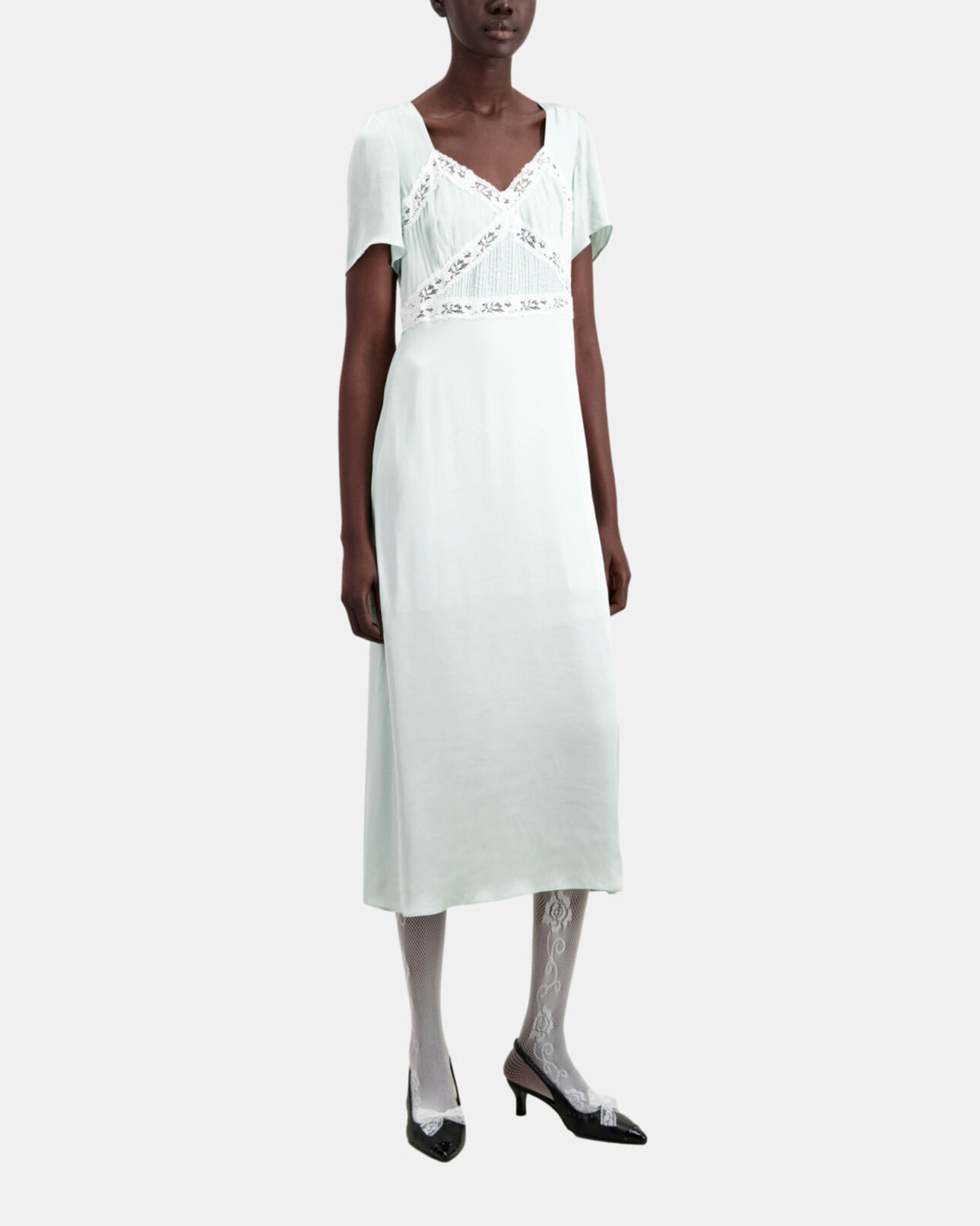 The Kooples FEMME OCEAN robe longue vert clair avec détails en dentelle