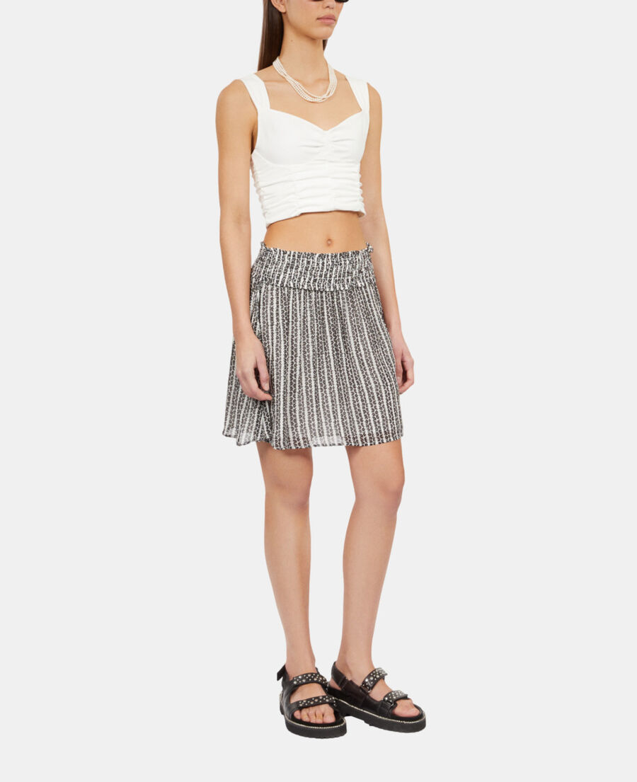 The Kooples FEMME BLACK WHITE jupe courte avec rayures et smocks