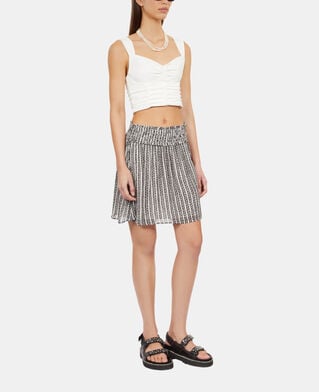 The Kooples FEMME BLACK WHITE jupe courte avec rayures et smocks