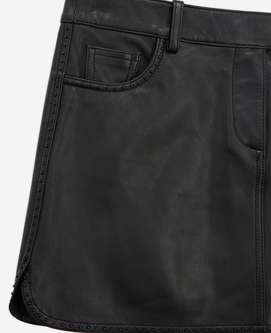 The Kooples F BLACK black leather skirt with studs