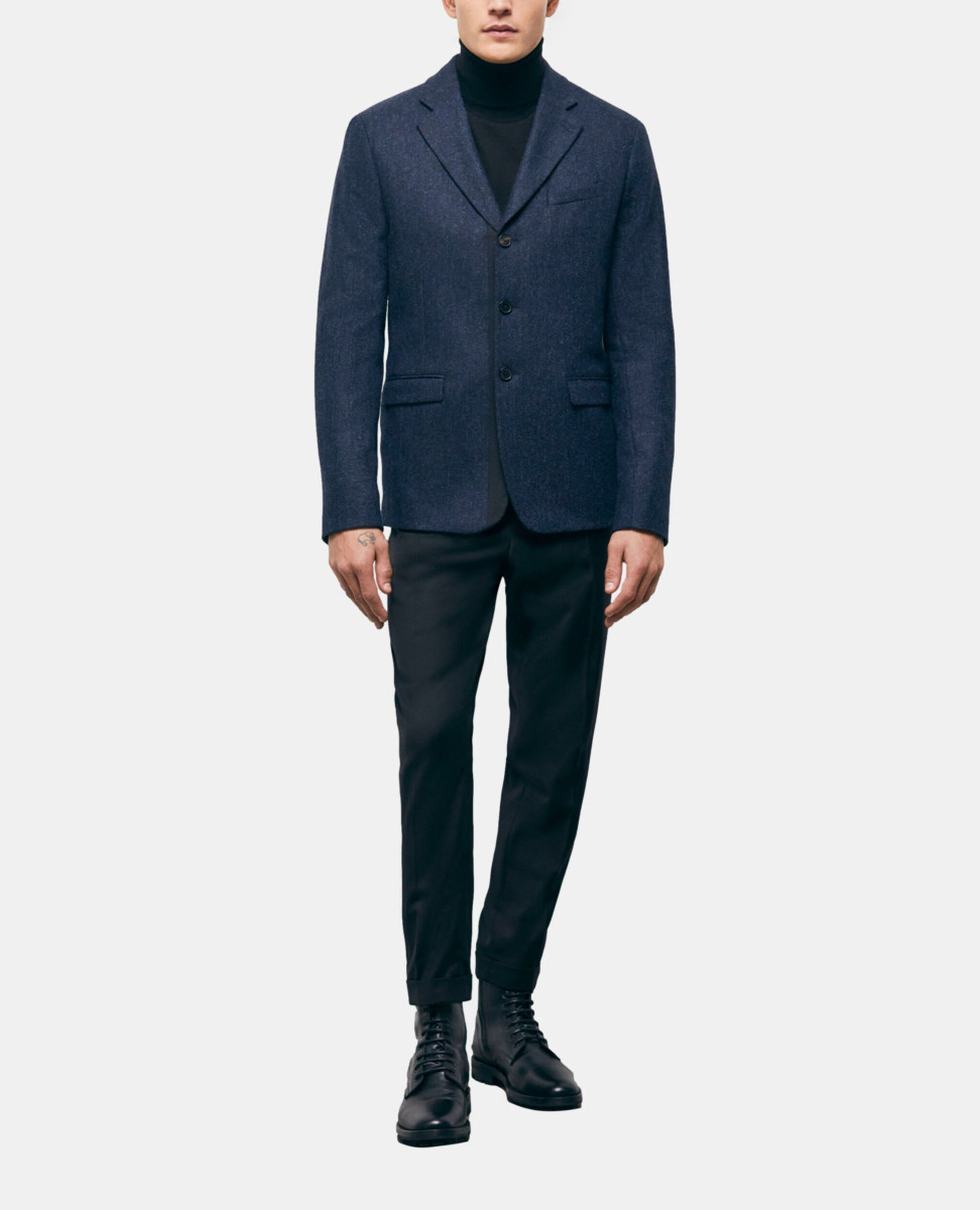 Blue patterned wool jacket, NAVY, hi-res image number null