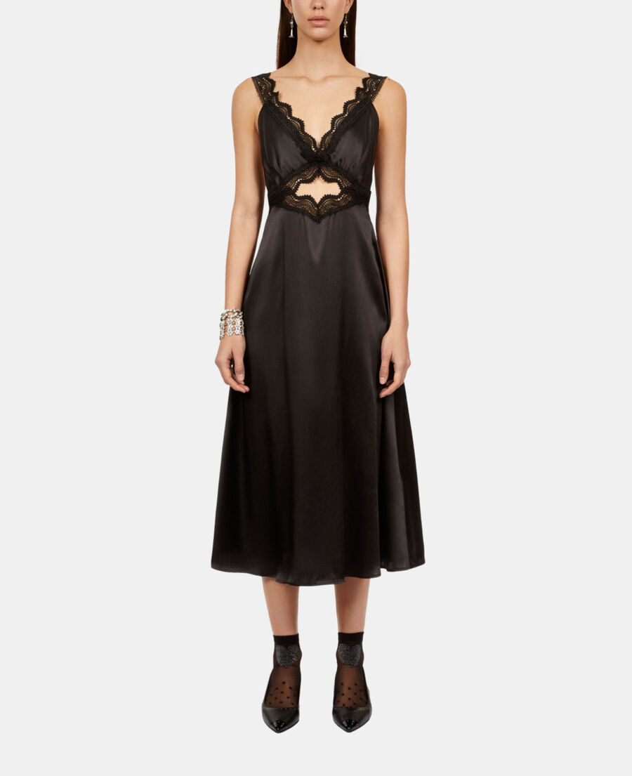 Robe nuisette longue avec guipure noire | The Kooples