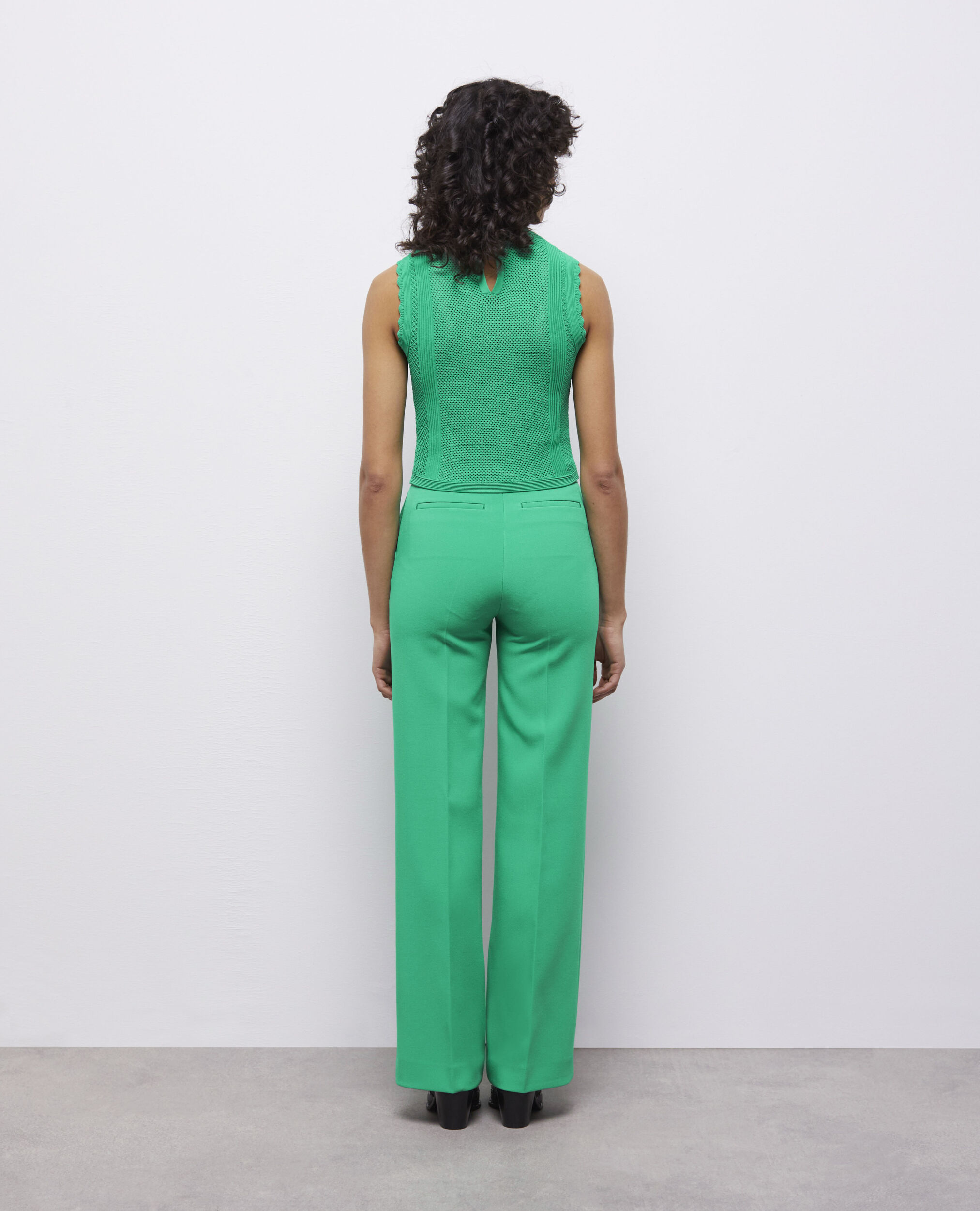 Green short openwork knit top, GREEN, hi-res image number null