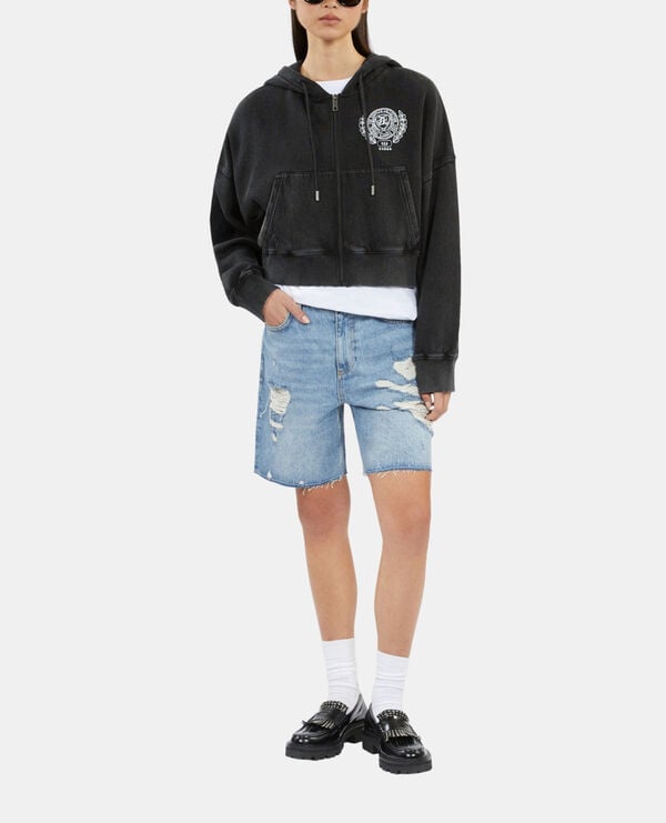 The Kooples F BLACK WASHED black blazon hoodie