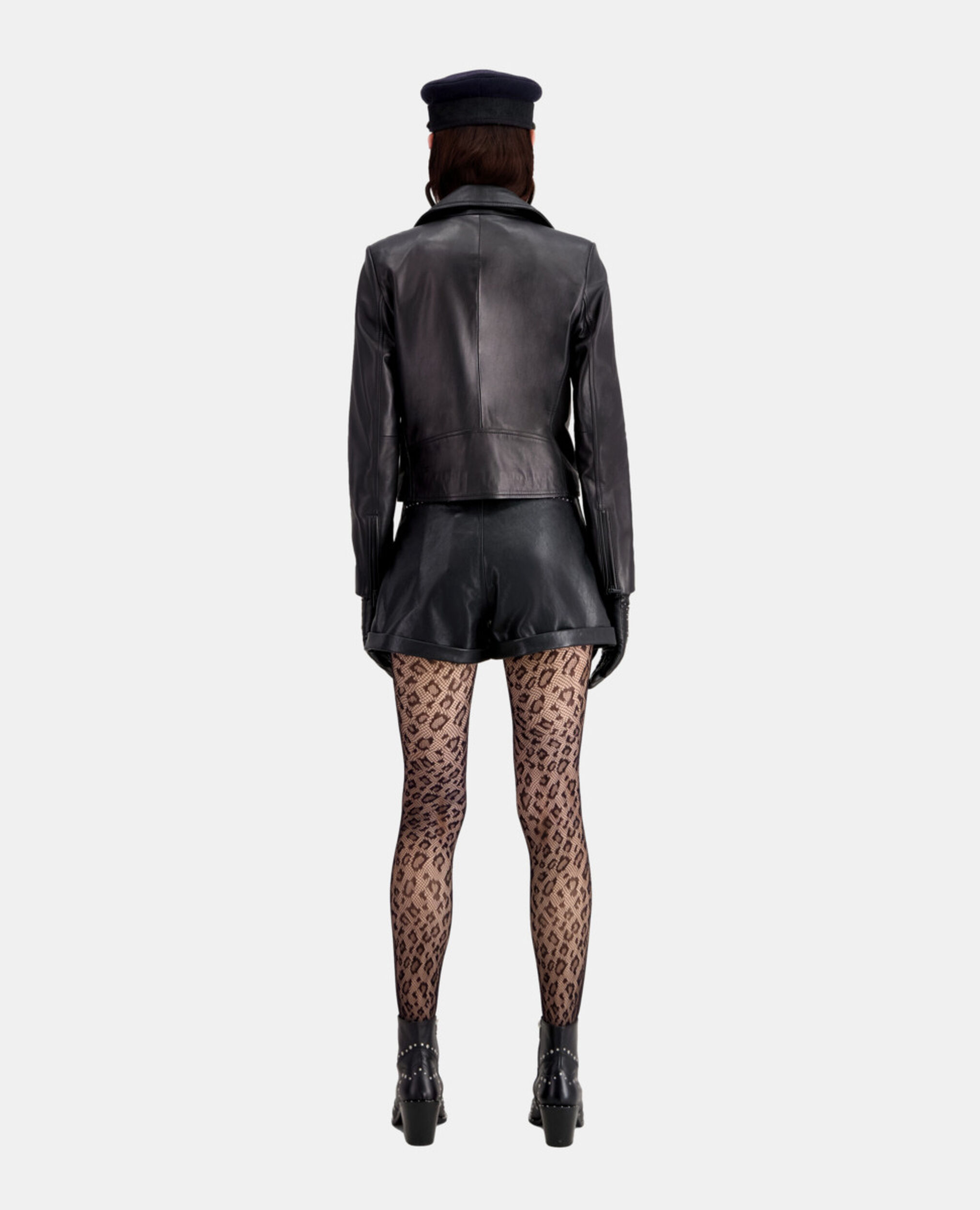 Blouson en cuir noir, BLACK, hi-res image number null