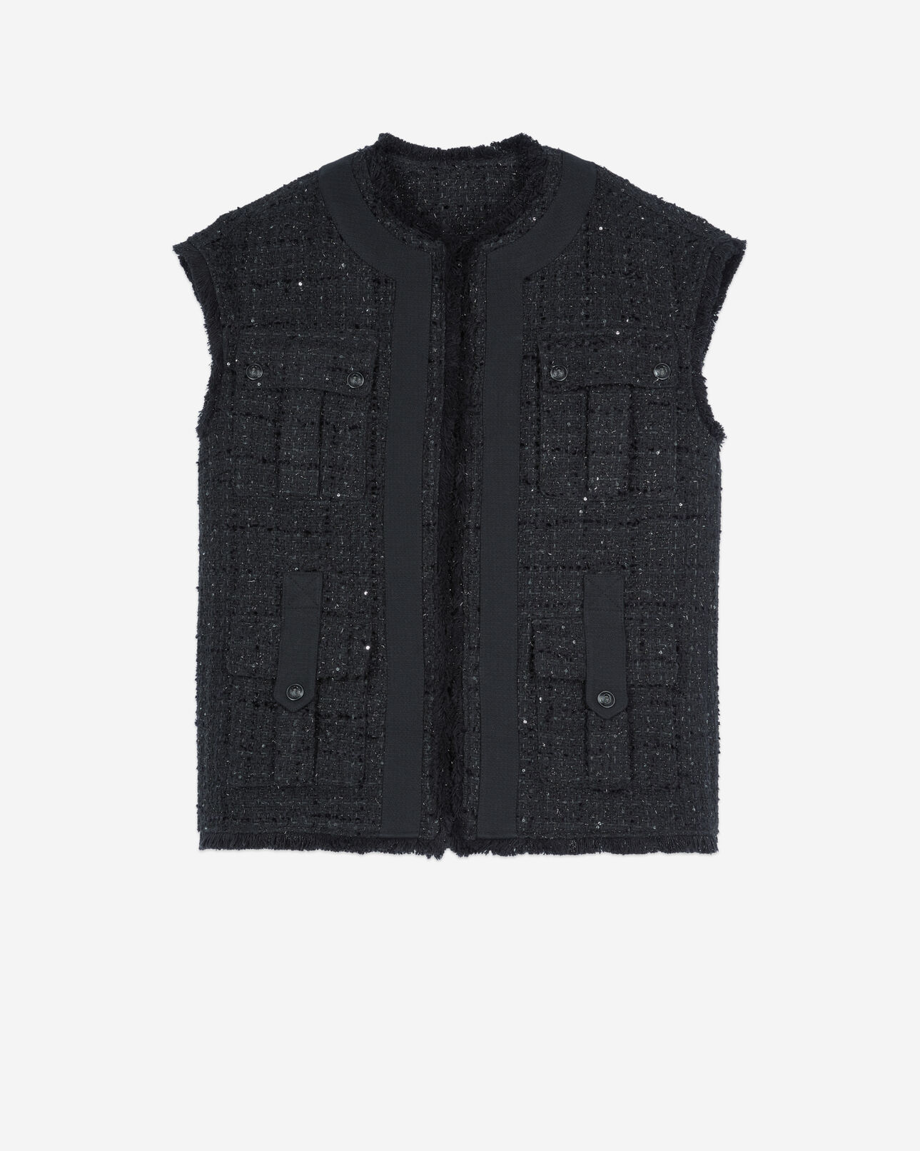 The Kooples WOMEN BLACK black tweed sleeveless jacket