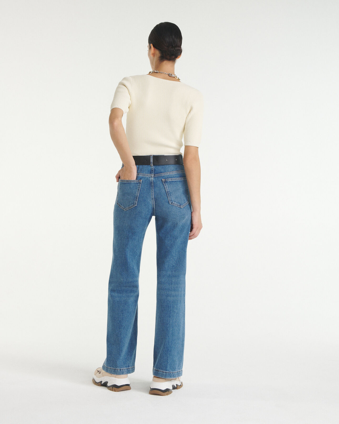 The Kooples FEMME ECRU pull maille fine écrue à encolure carrée
