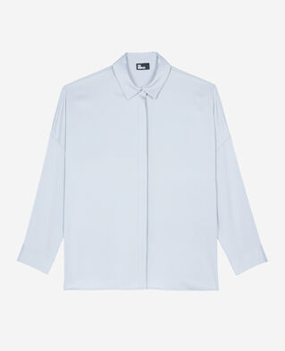 The Kooples WOMEN BLUE GREY loose fit blue silk shirt