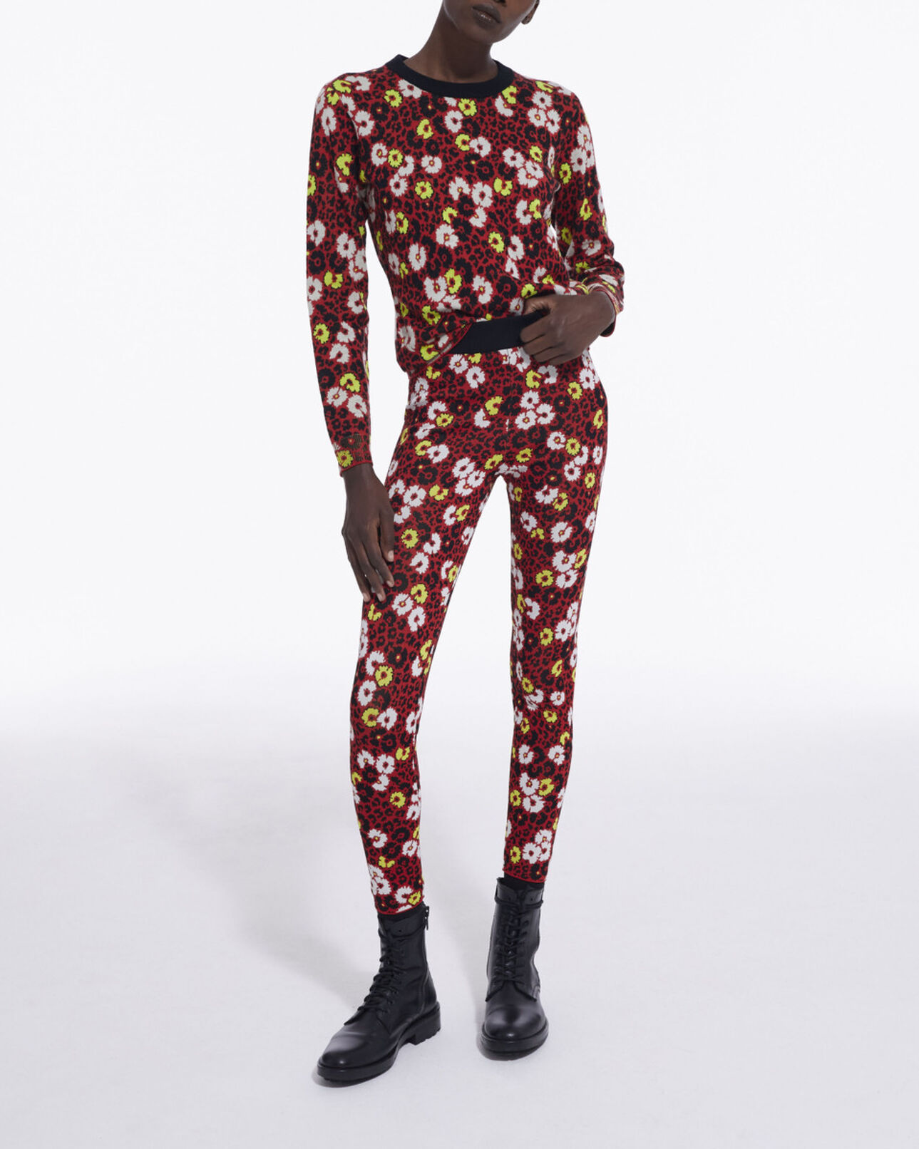 The Kooples WOMEN DARK RED floral print wool sweater