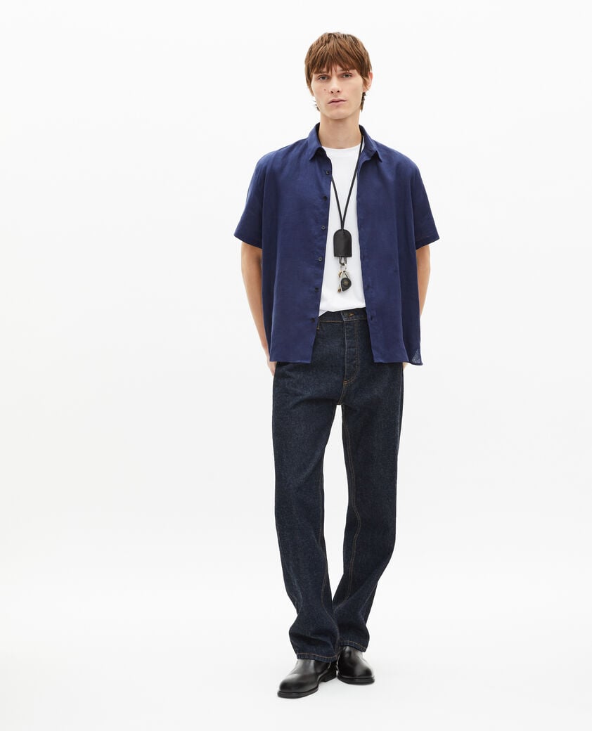 The Kooples HOMME NAVY chemise manches courtes en lin marine