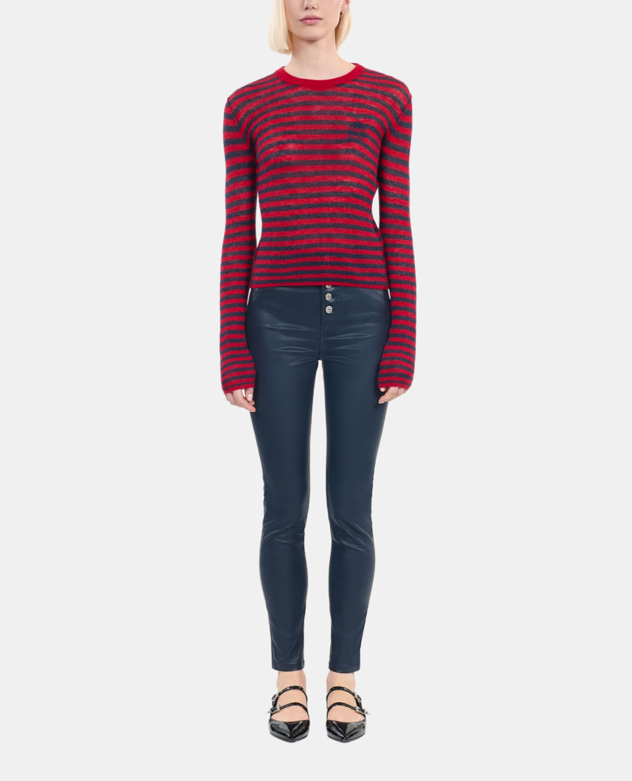 Navy blue leather-effect skinny jeans , NAVY, hi-res image number null