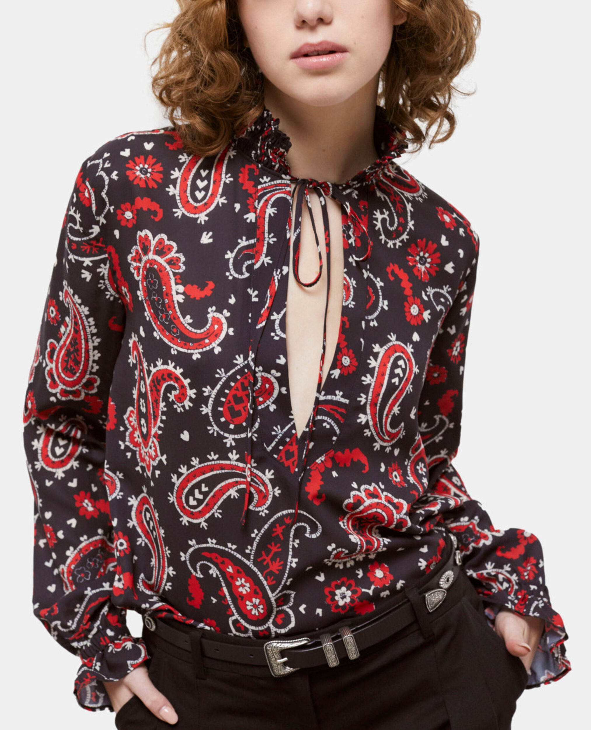 Bluse mit Print, BLACK - RED, hi-res image number null