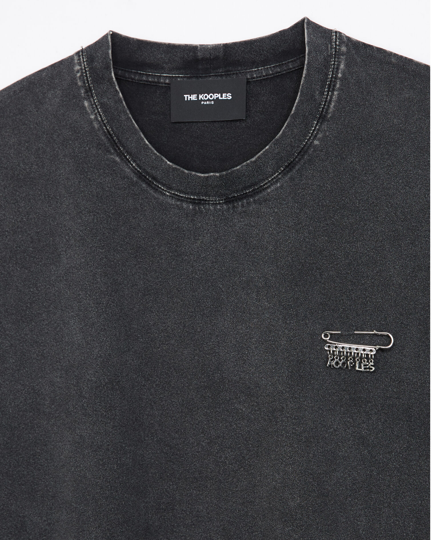 T-shirt coton noir détail épingle, BLACK WASHED, hi-res image number null