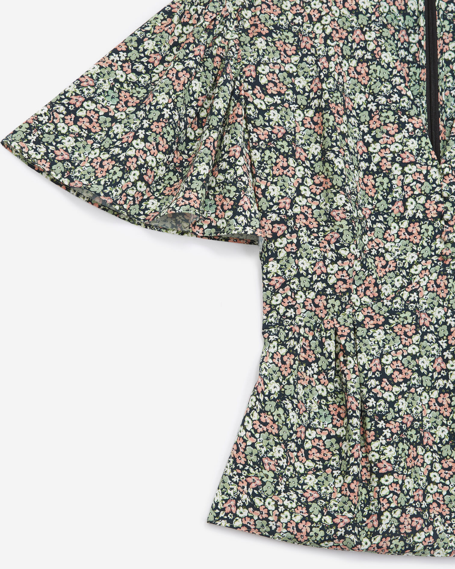 Flowing frilly green top with floral print, GREEN, hi-res image number null