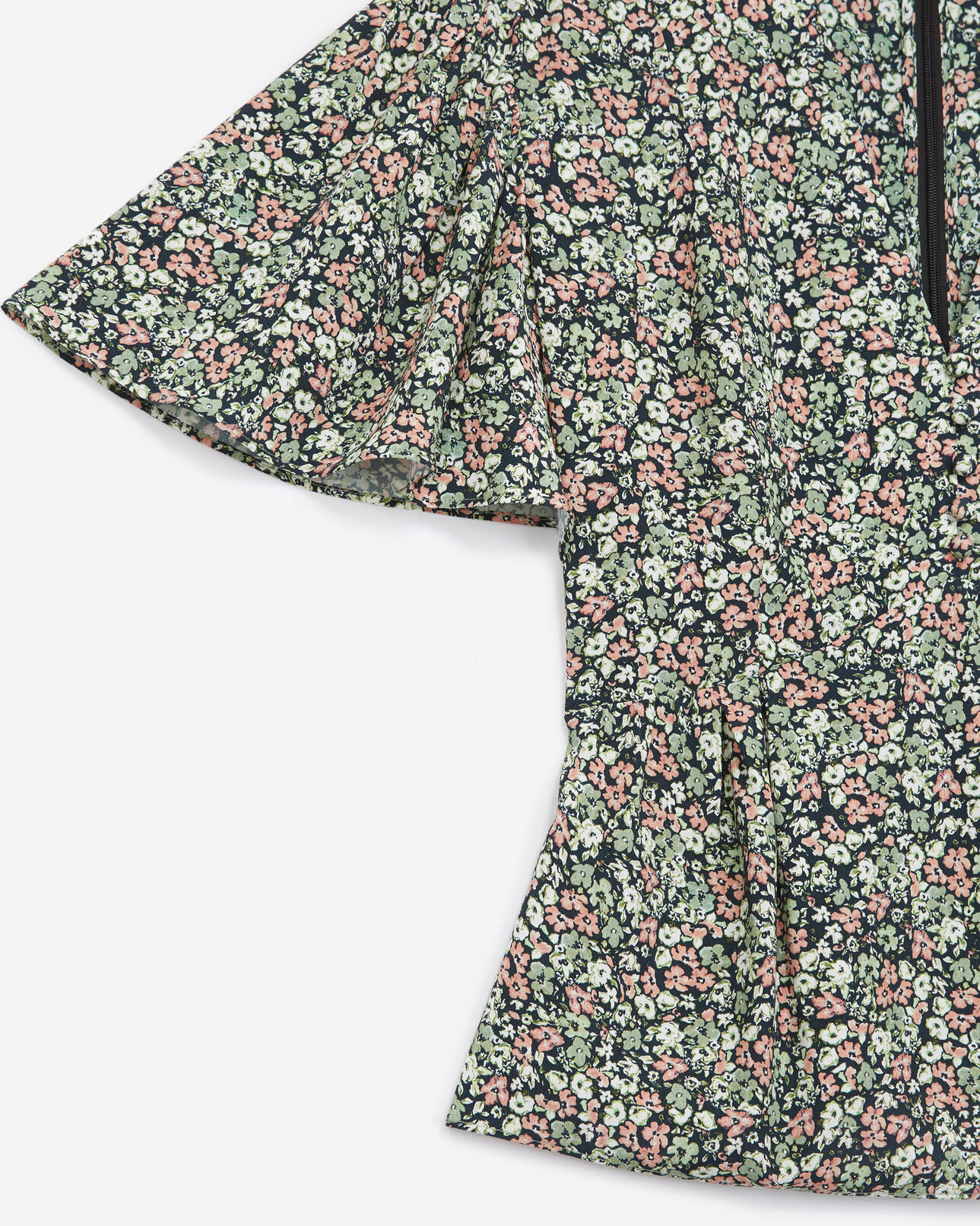 The Kooples FEMME GREEN top fluide vert imprimé fleuri volants