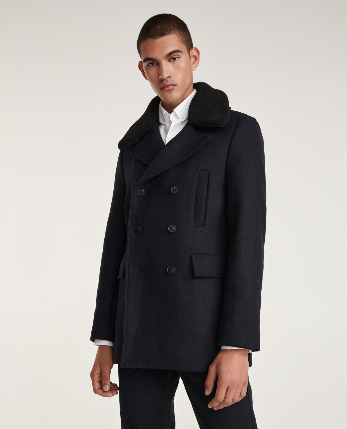 Navy blue coat with removable fur collar The Kooples