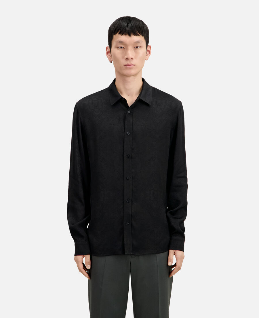 schwarzes jacquard-hemd mit totenköpfen