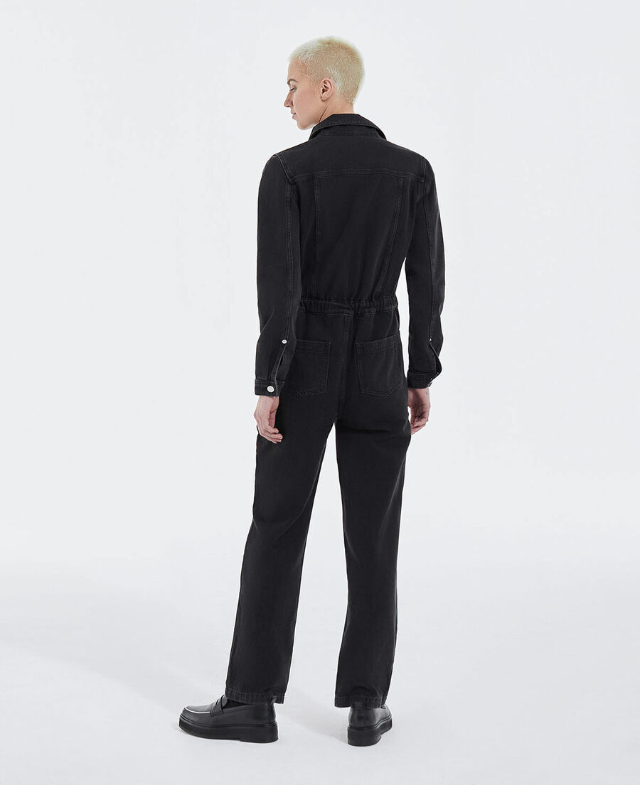 faded black denim buttoned jumpsuit
