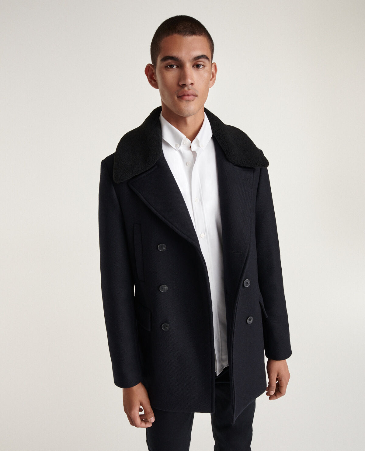Navy blue coat with removable fur collar The Kooples