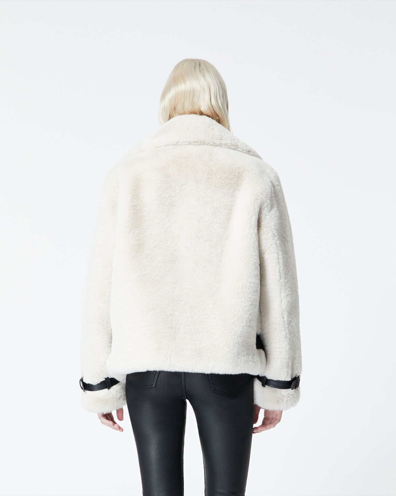 The Kooples FEMME ECRU manteau fausse fourrure style biker