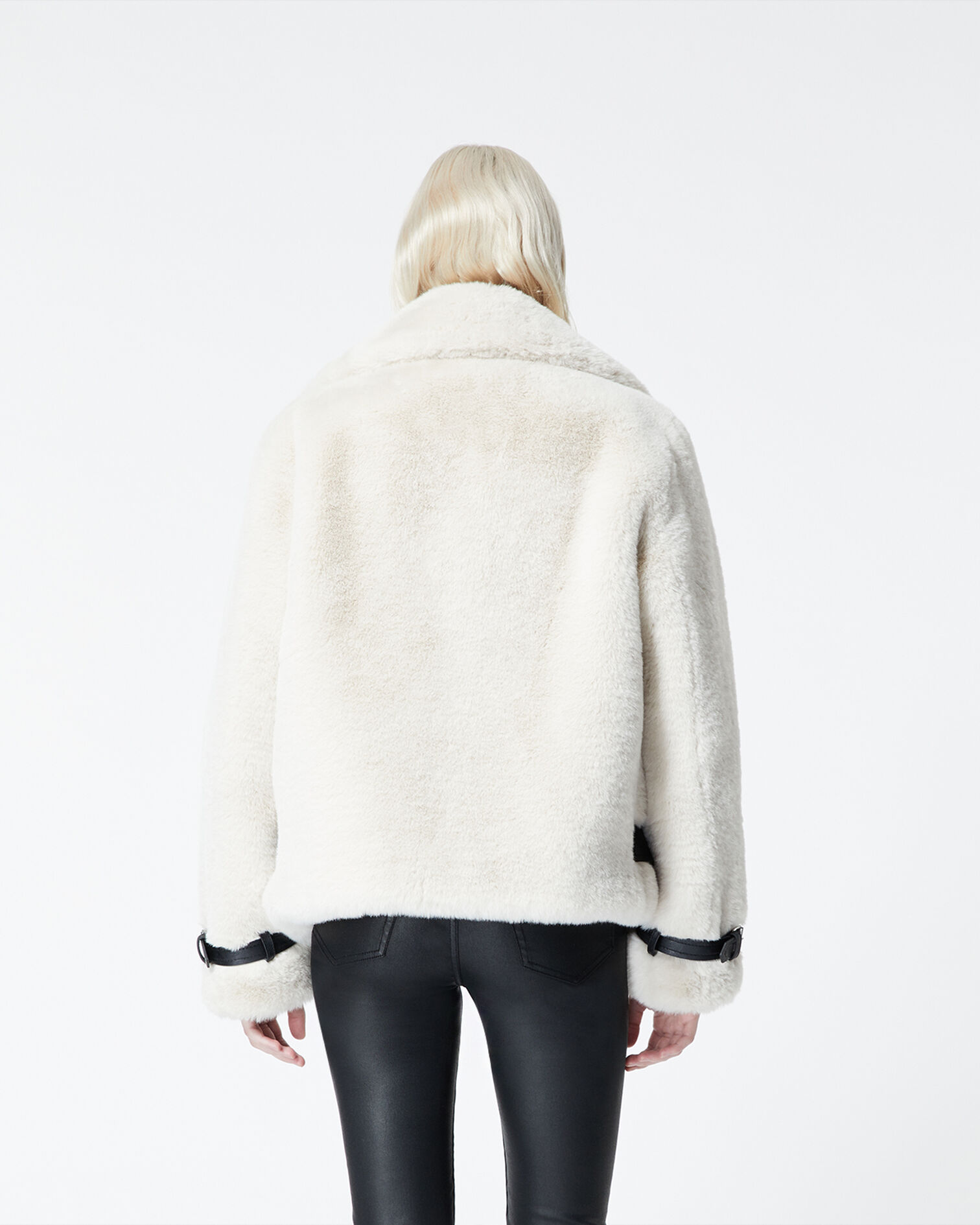 Biker-style faux fur coat, ECRU, hi-res image number null