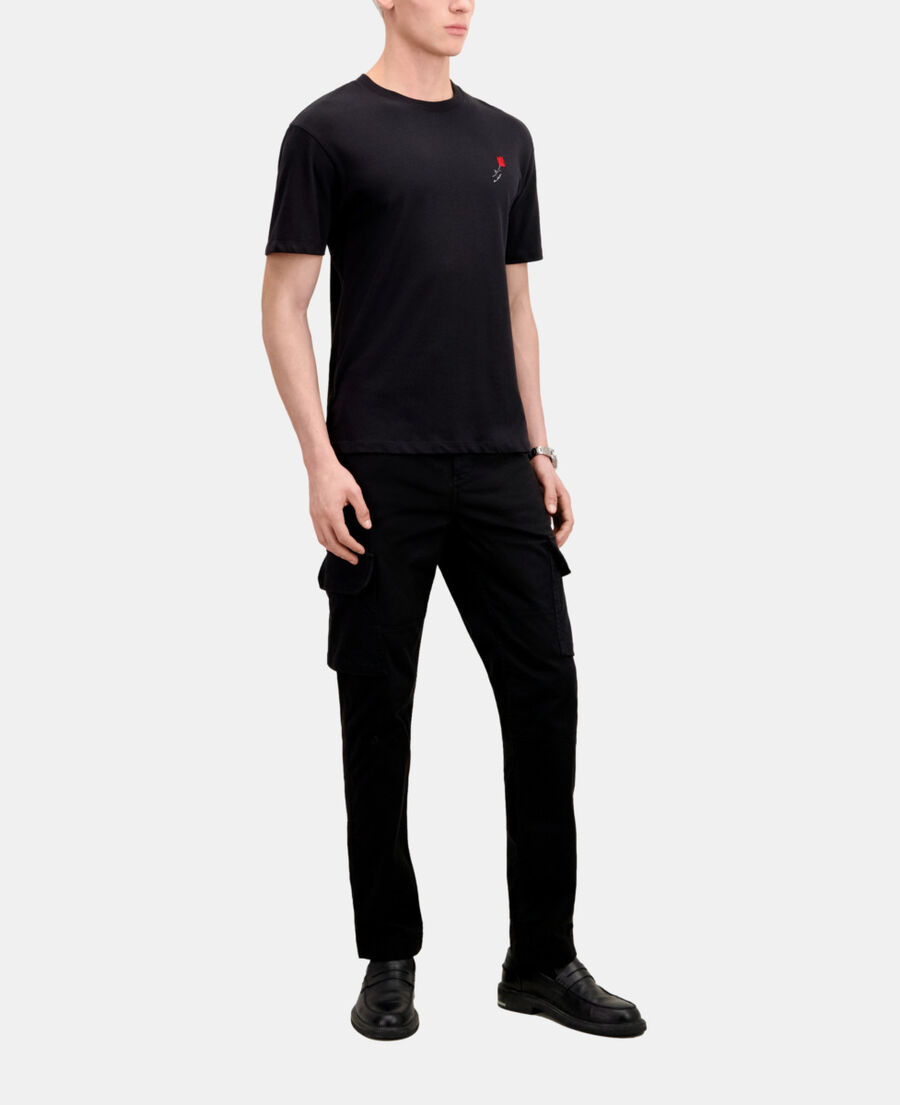 men's black t-shirt with flower embroidery