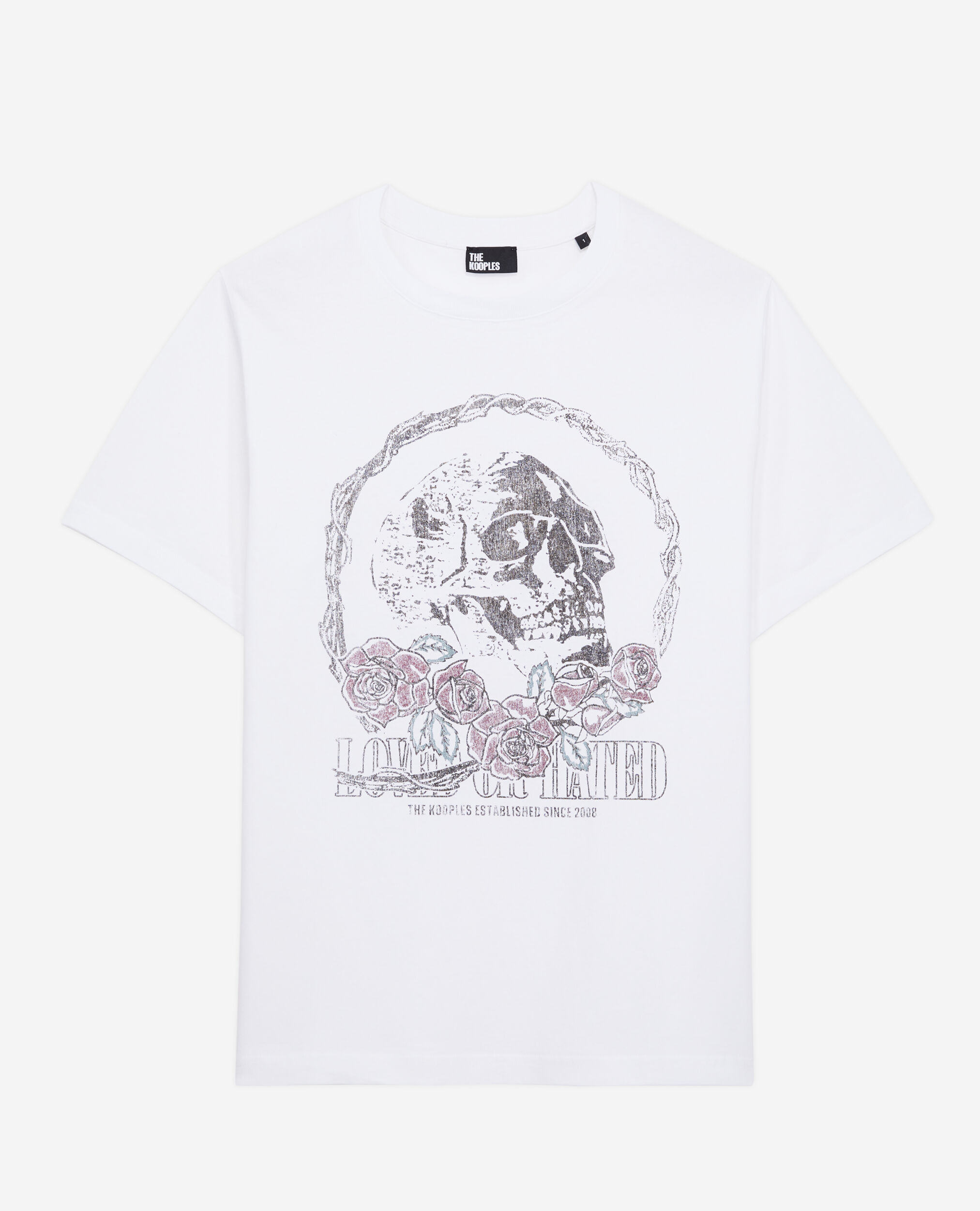 T-shirt blanc avec sérigraphie Vintage skull, WHITE, hi-res image number null